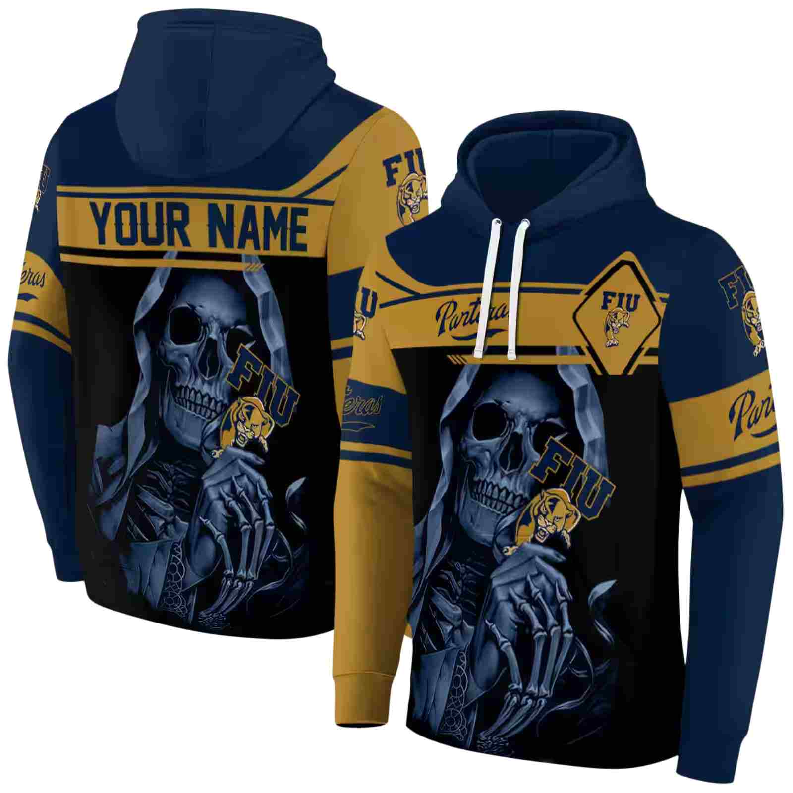 personalized fiu panthers grim reaper blue black hoodie fashion forward