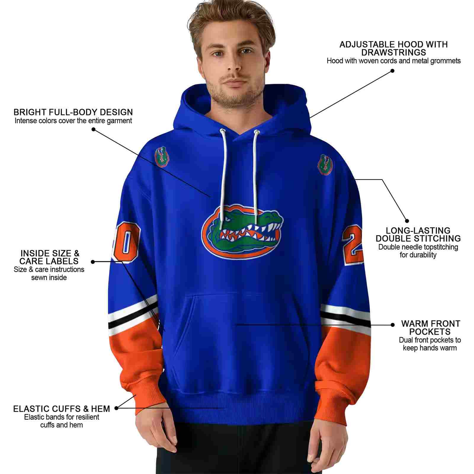 personalized florida gators striped sleeves blue hoodie latest model