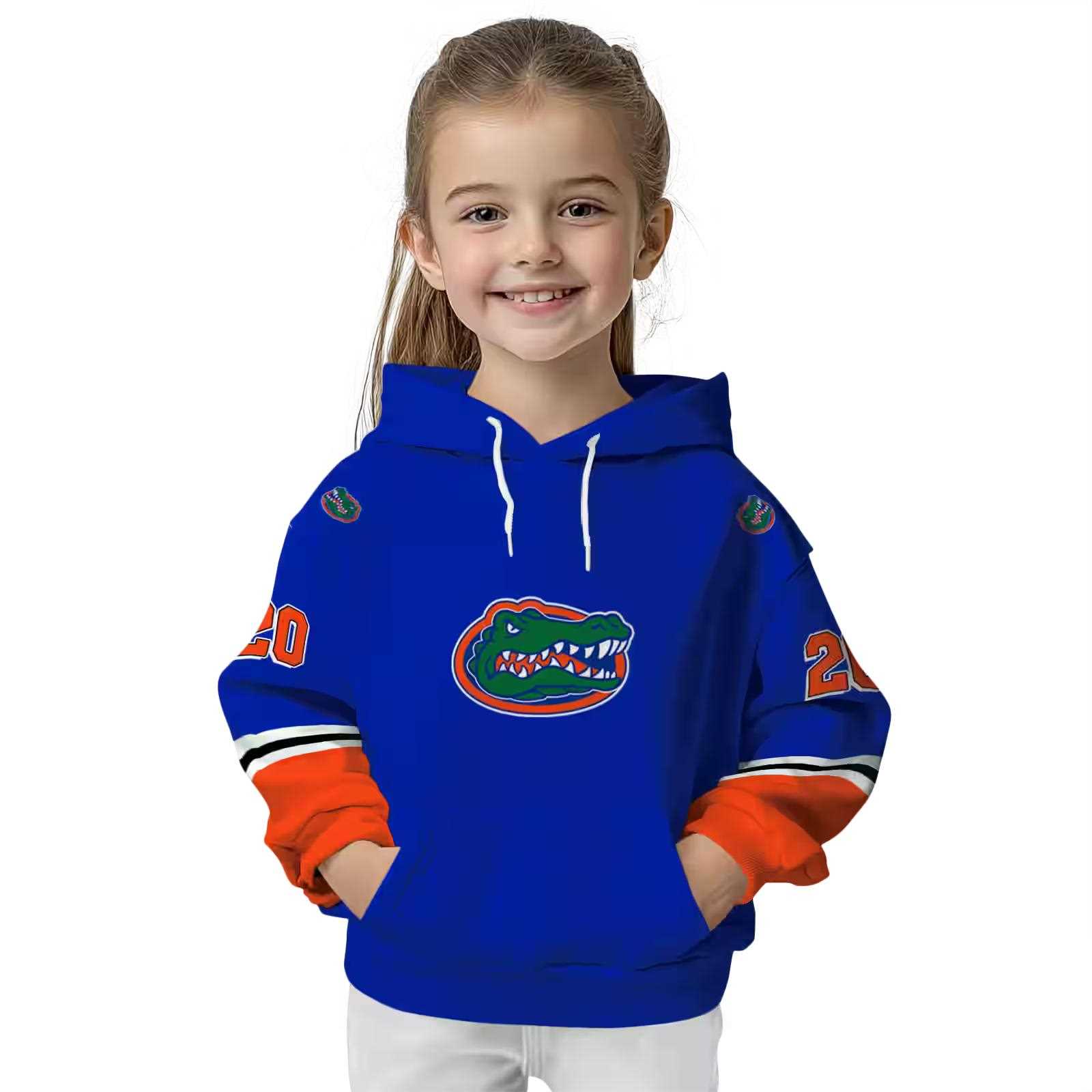 personalized florida gators striped sleeves blue hoodie top rated