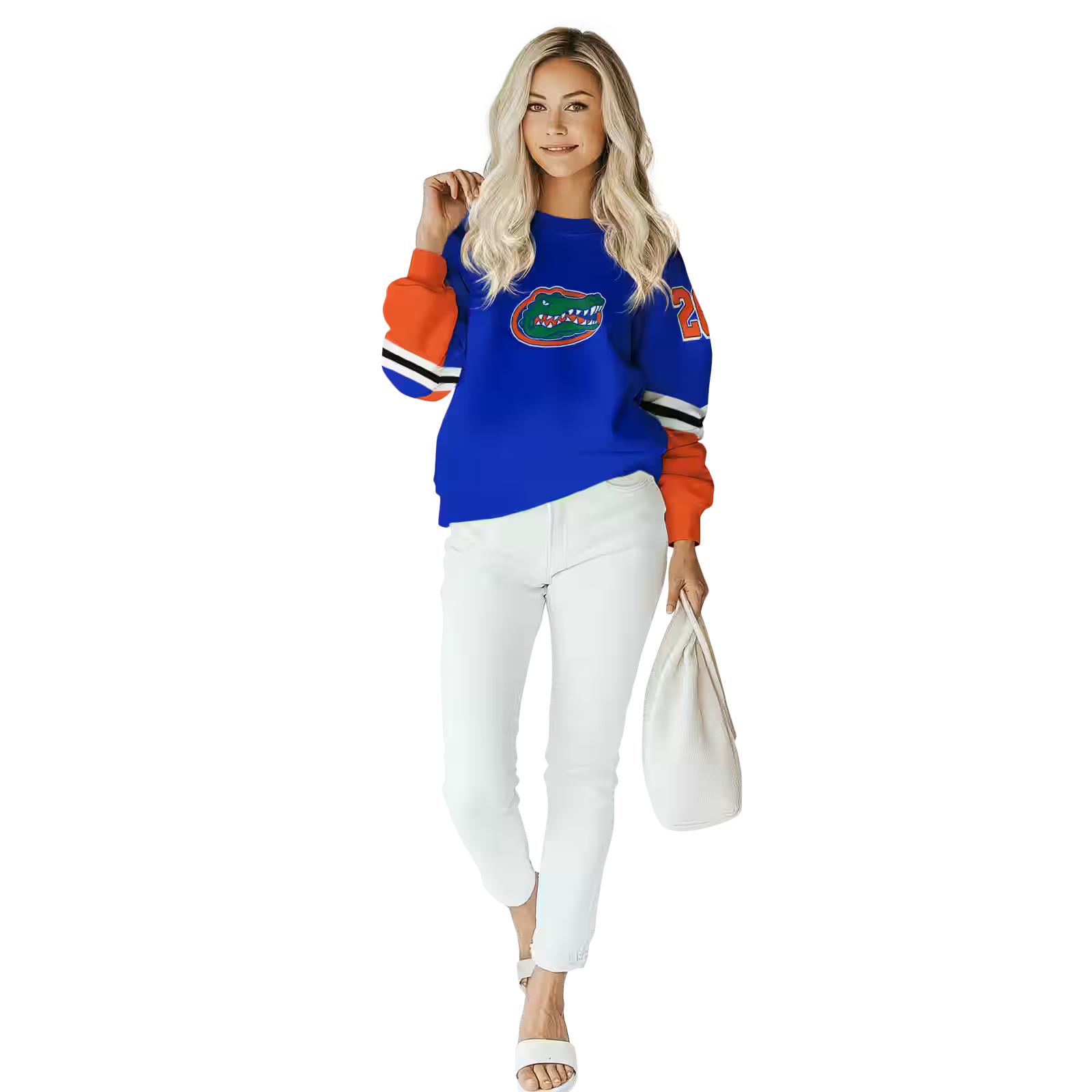 personalized florida gators striped sleeves blue hoodie trendy