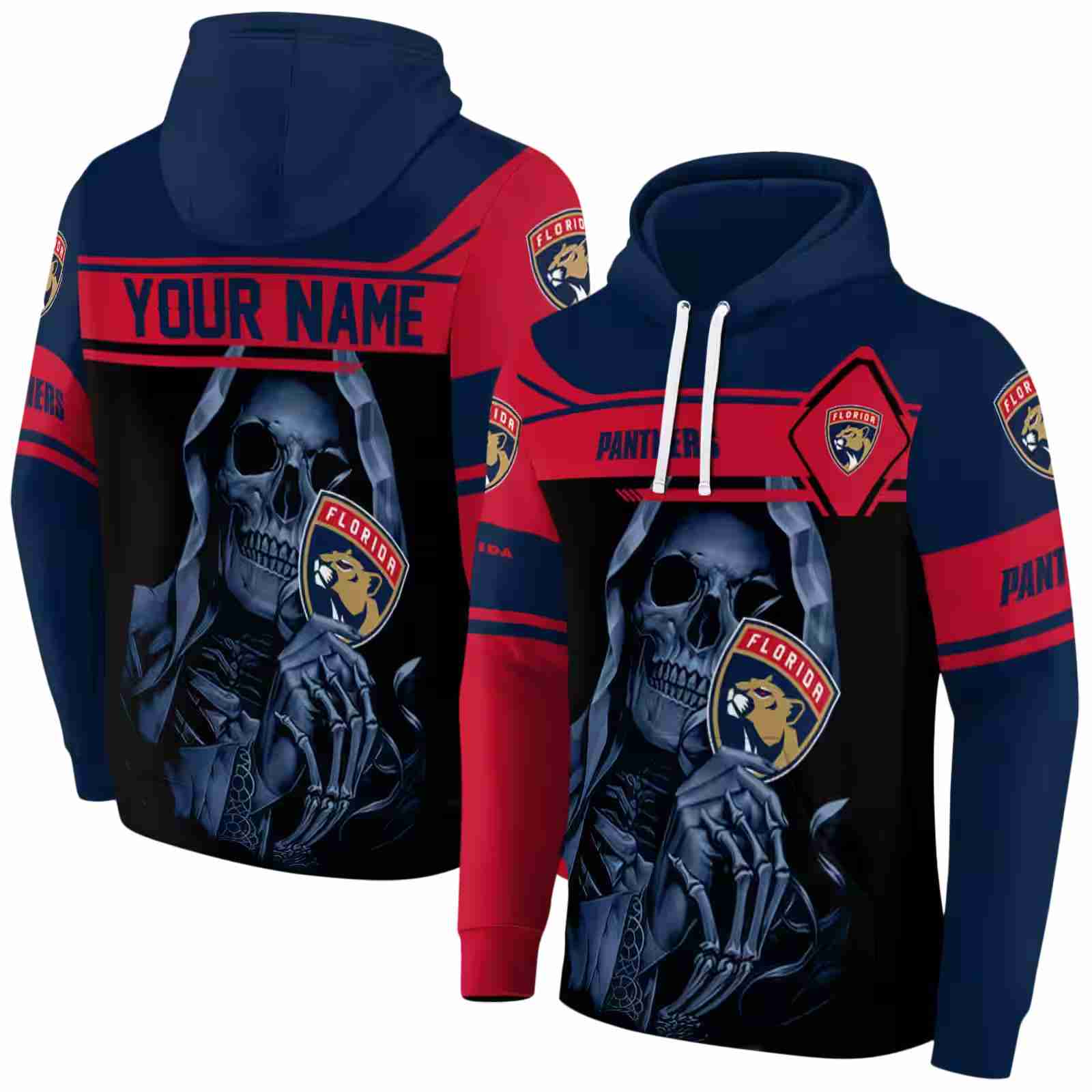 personalized florida panthers grim reaper red black hoodie fashion forward