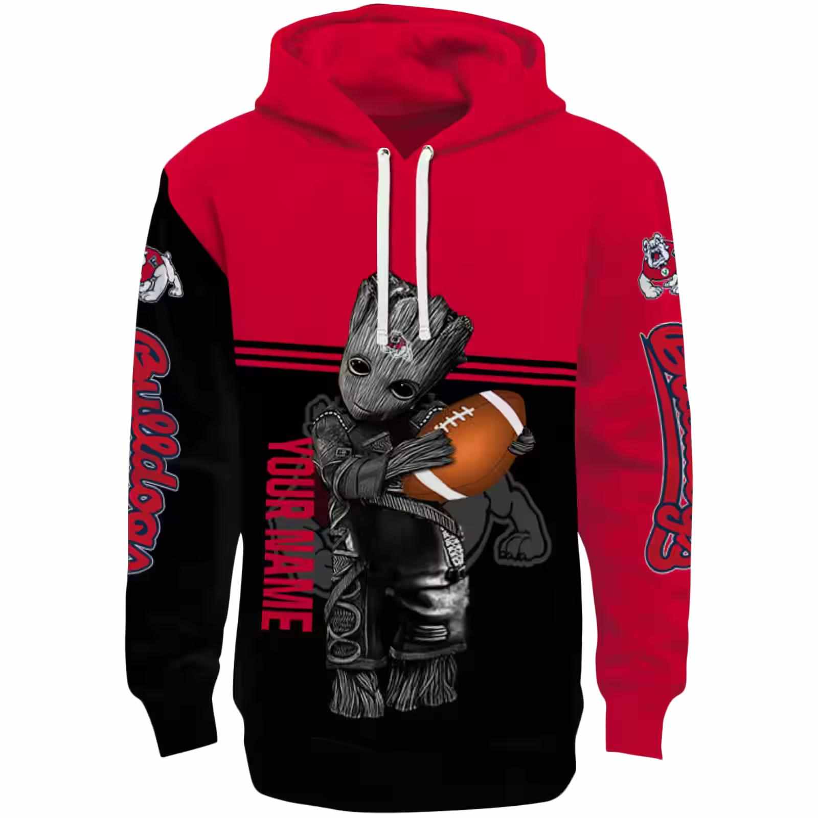 Personalized Fresno State Bulldogs Baby Groot Red Black Hoodie