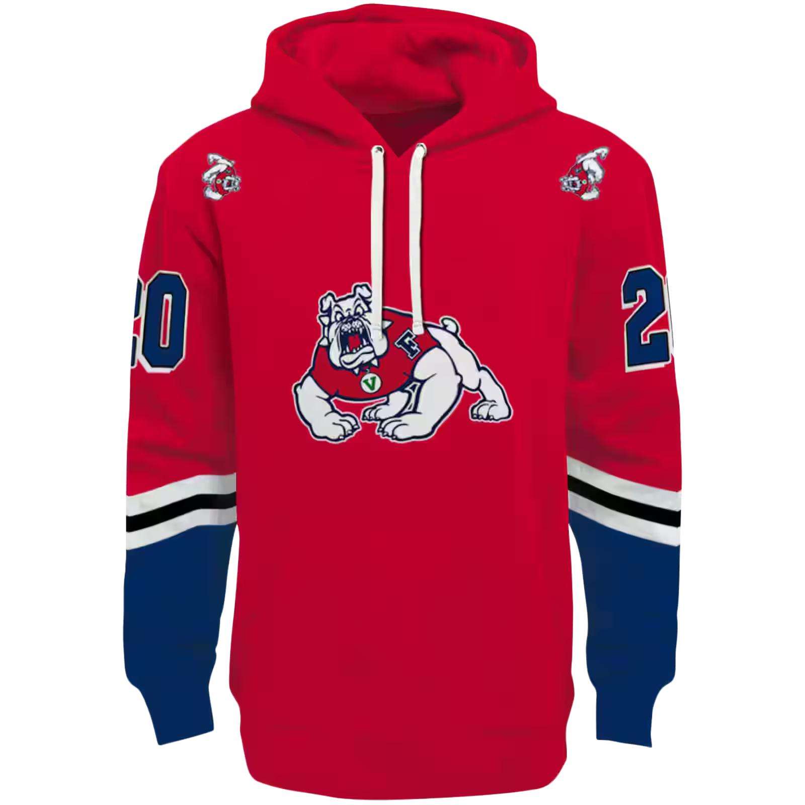 Personalized Fresno State Bulldogs Striped Sleeves Red Hoodie