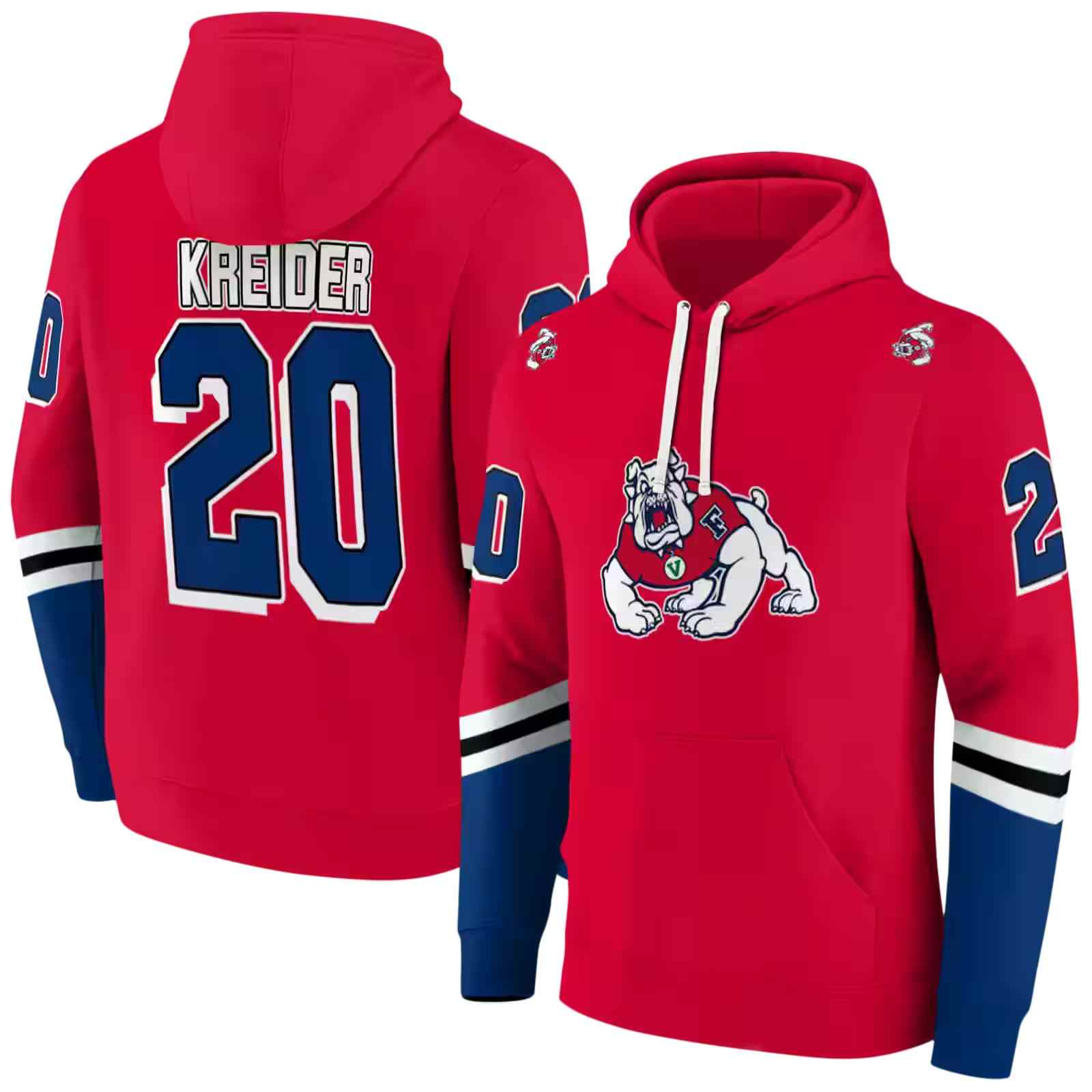 personalized fresno state bulldogs striped sleeves red hoodie fashion forward