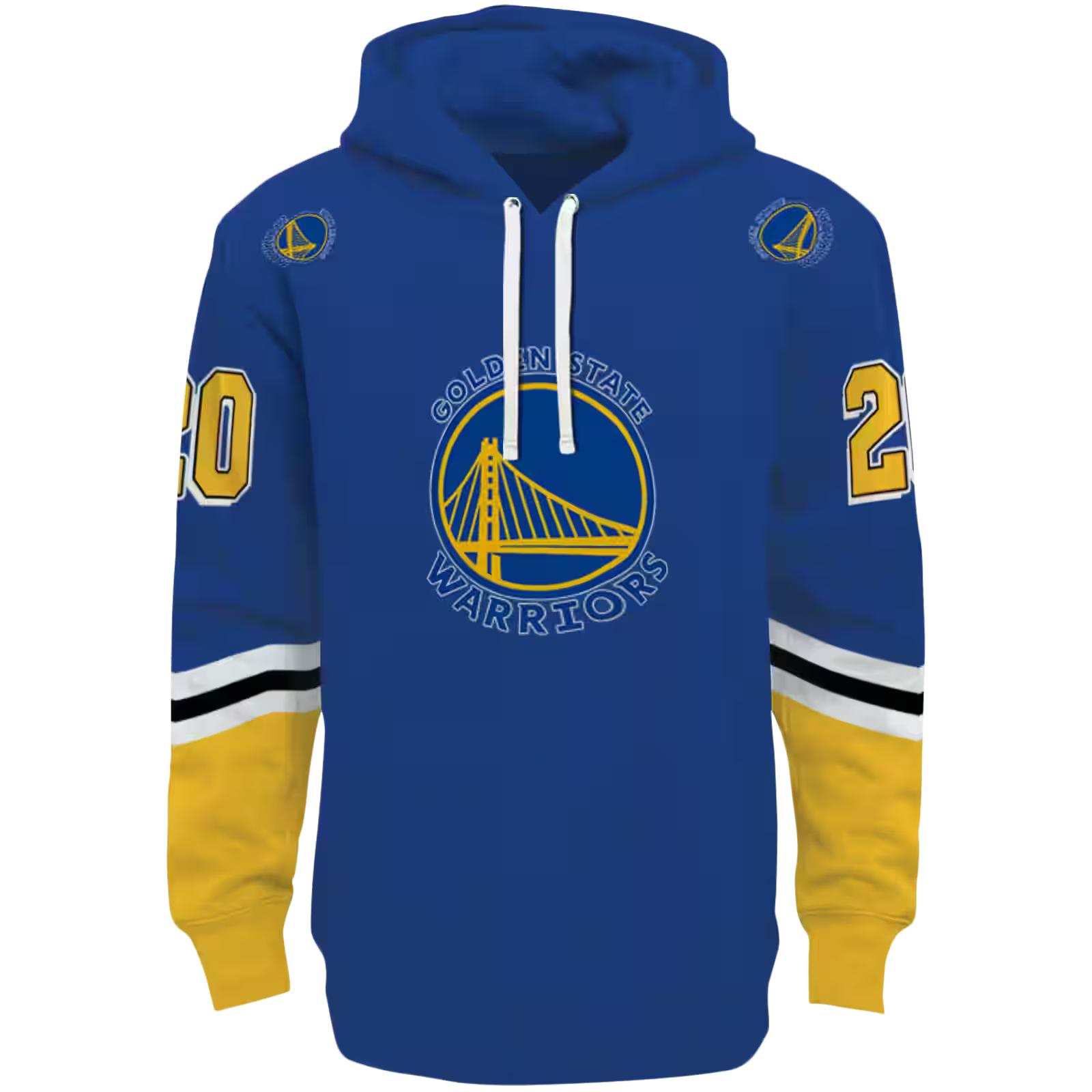 Personalized Golden State Warriors Striped Sleeves Blue Hoodie