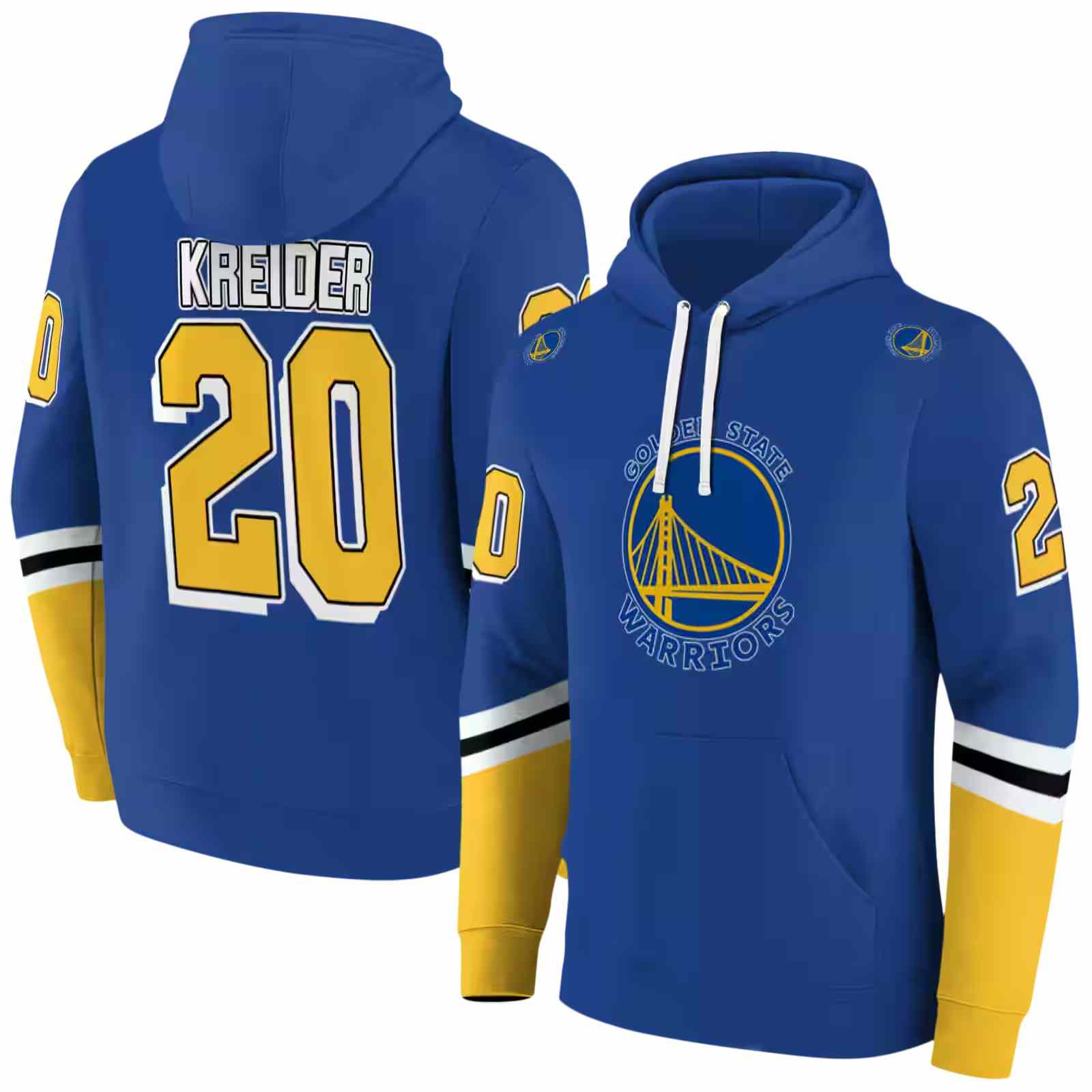 personalized golden state warriors striped sleeves blue hoodie fashion forward