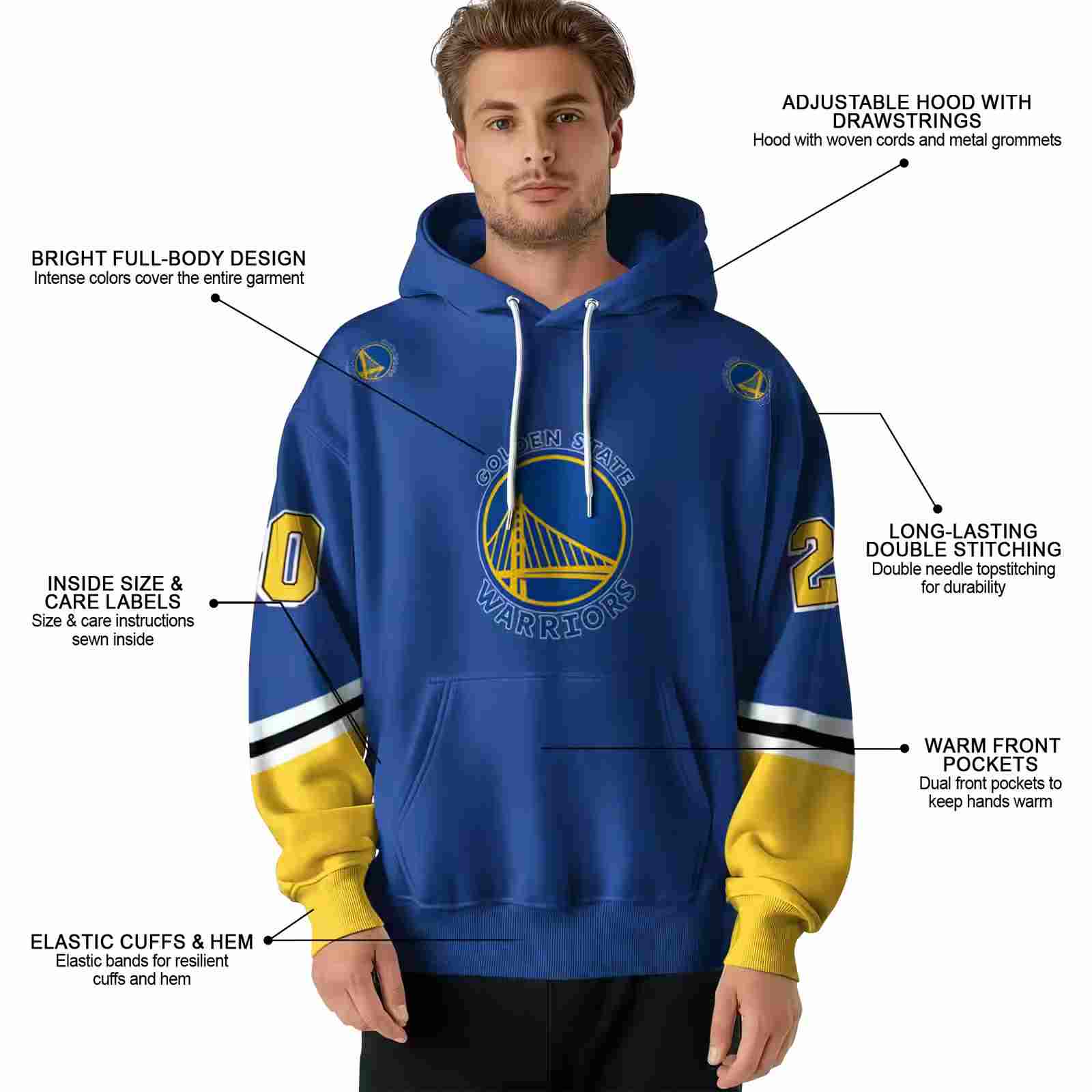 personalized golden state warriors striped sleeves blue hoodie latest model