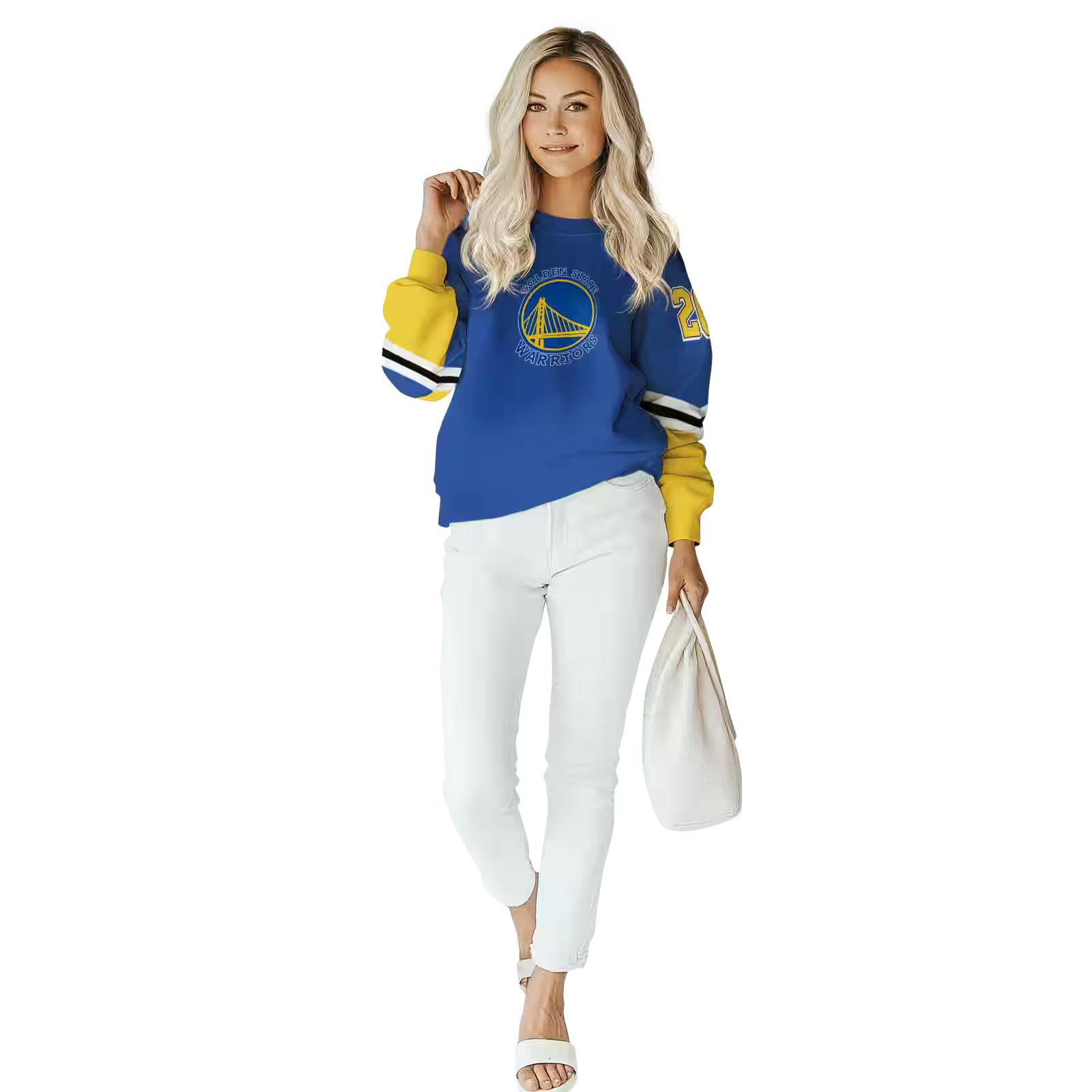 personalized golden state warriors striped sleeves blue hoodie trendy