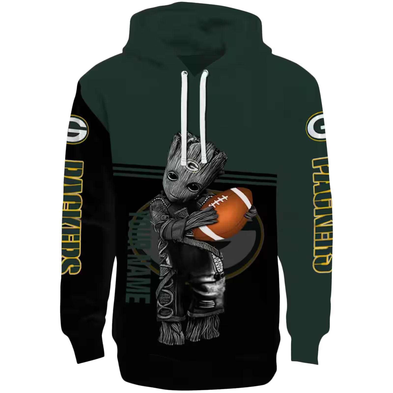Personalized Green Bay Packers Baby Groot Green Black Hoodie
