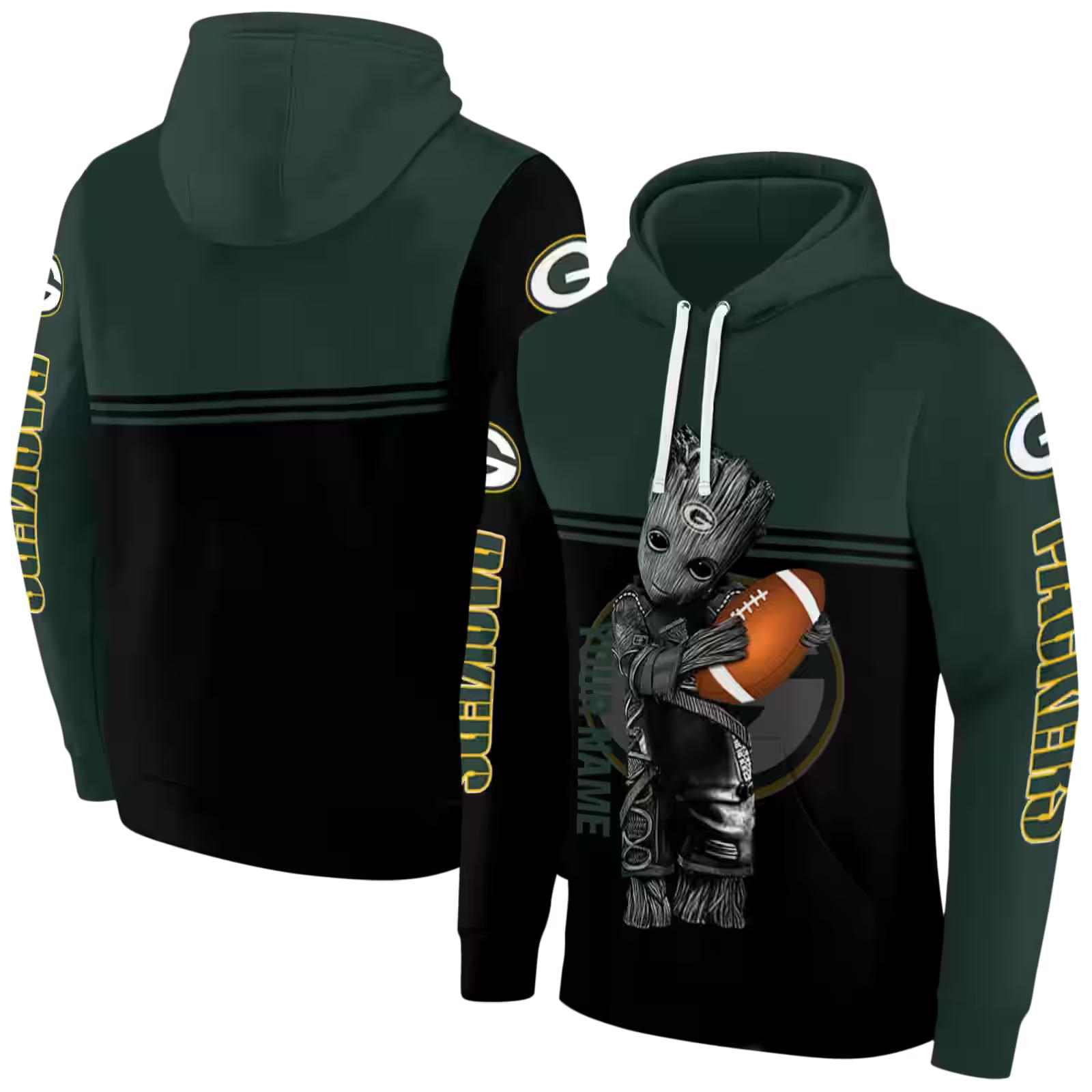 personalized green bay packers baby groot green black hoodie fashion forward