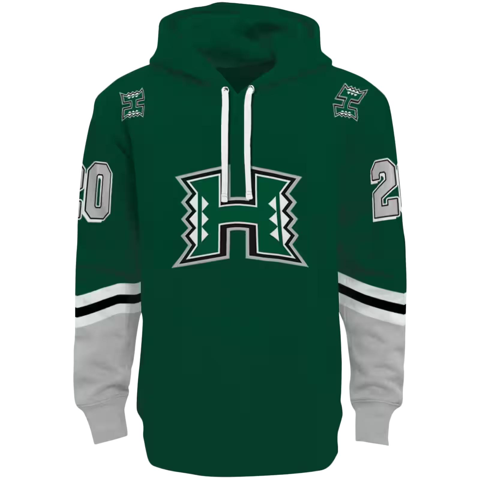 Personalized Hawaii Rainbow Warriors Striped Sleeves Green Hoodie