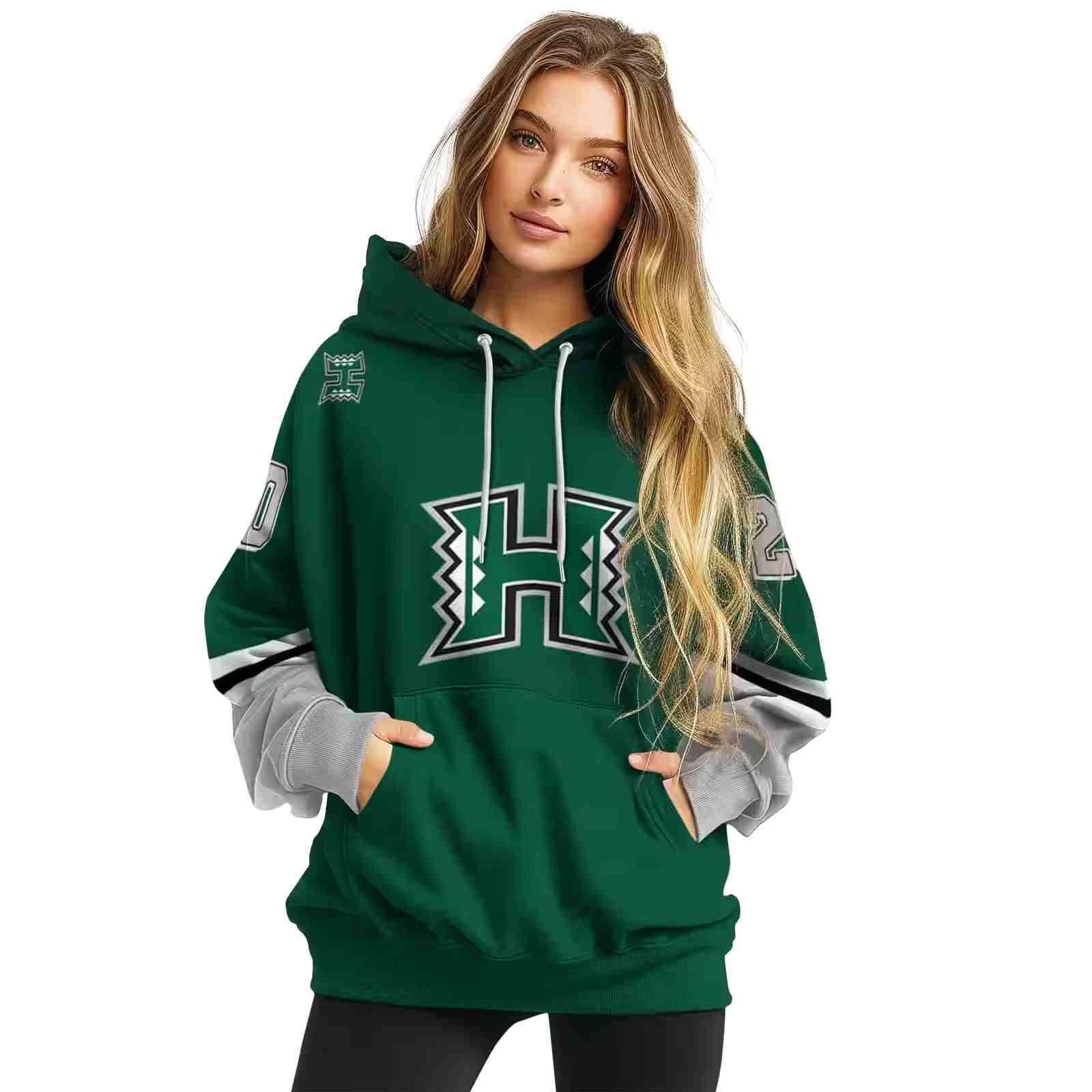 personalized hawaii rainbow warriors striped sleeves green hoodie high quality