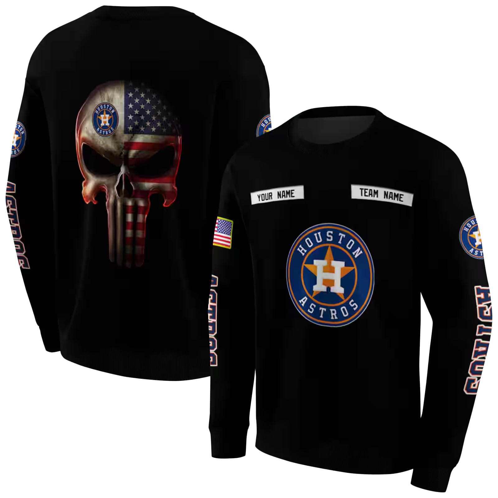 personalized houston astros punisher skull black hoodie premium grade