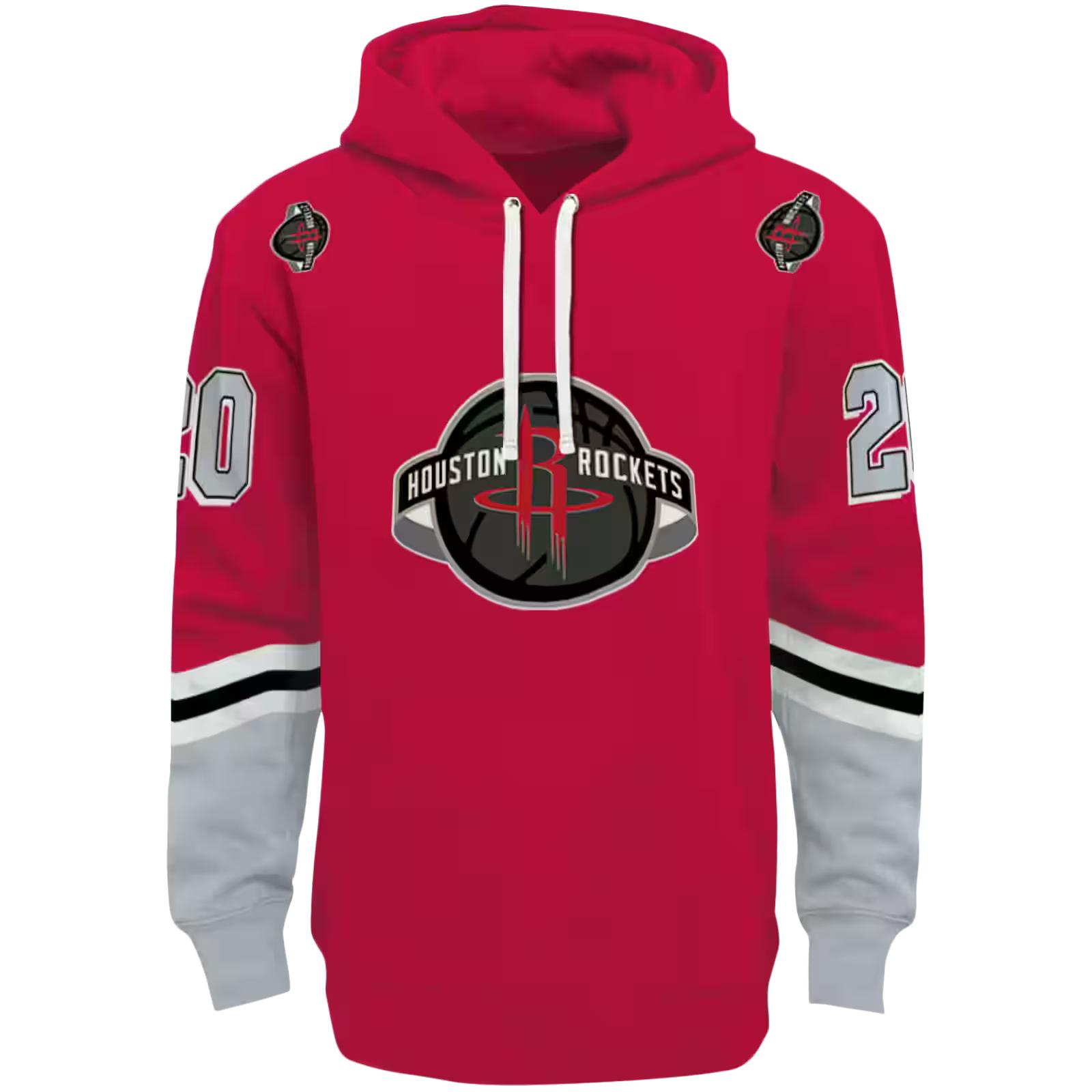 Personalized Houston Rockets Striped Sleeves Red Hoodie