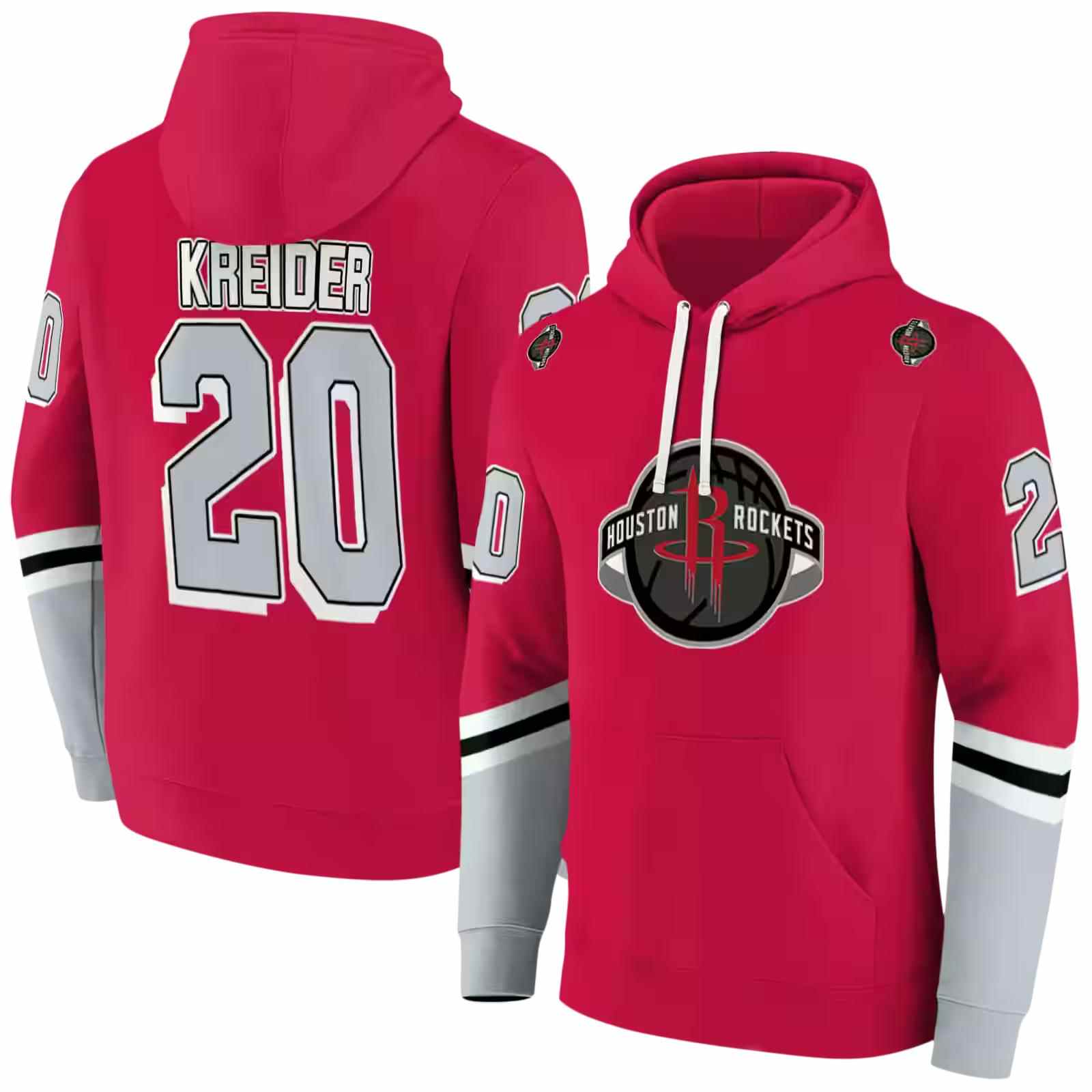 personalized houston rockets striped sleeves red hoodie fashion forward