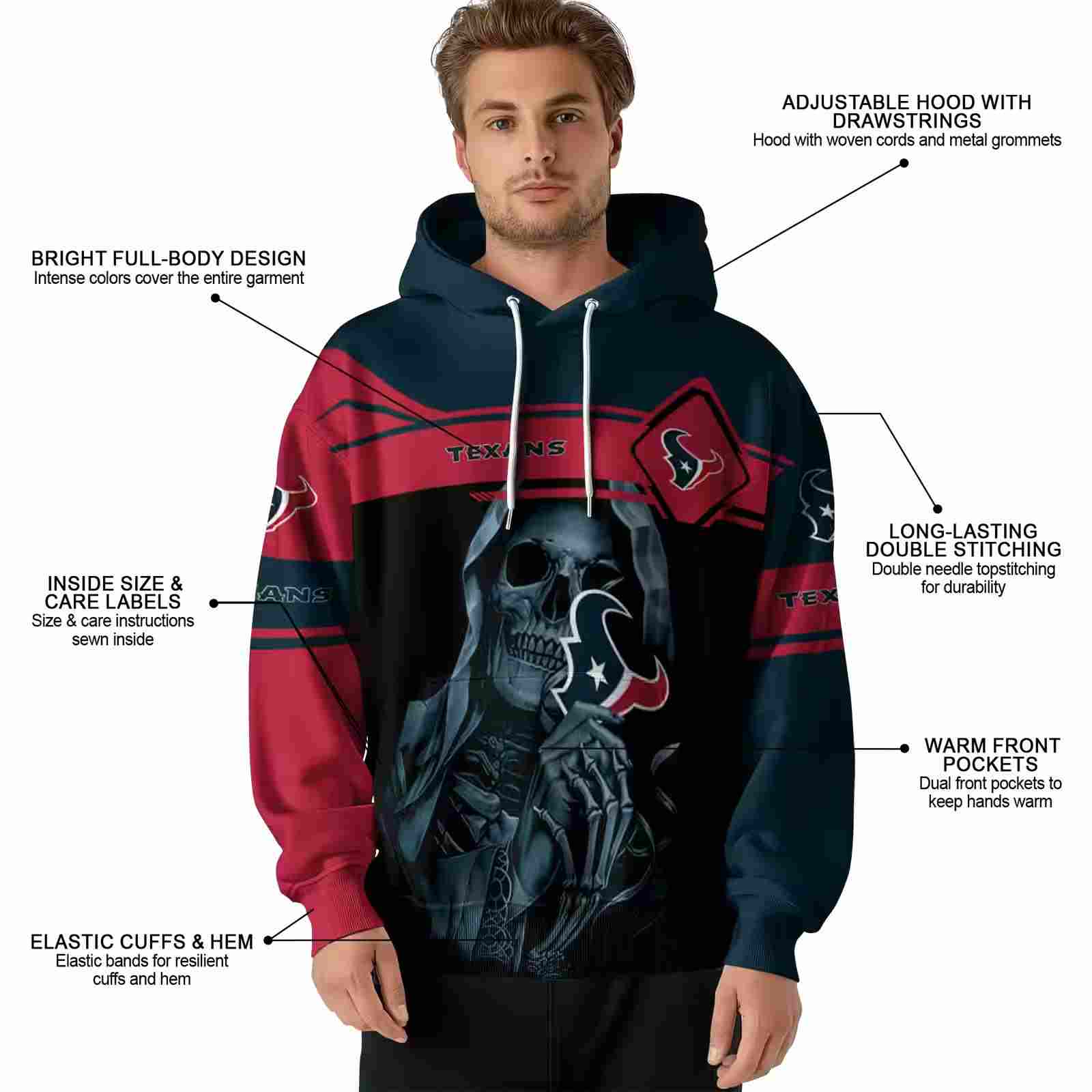 personalized houston texans grim reaper blue black hoodie latest model