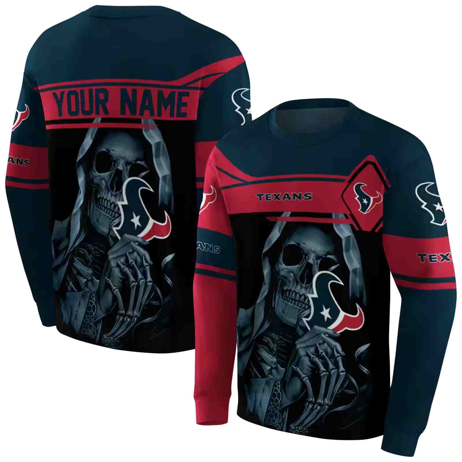 personalized houston texans grim reaper blue black hoodie premium grade