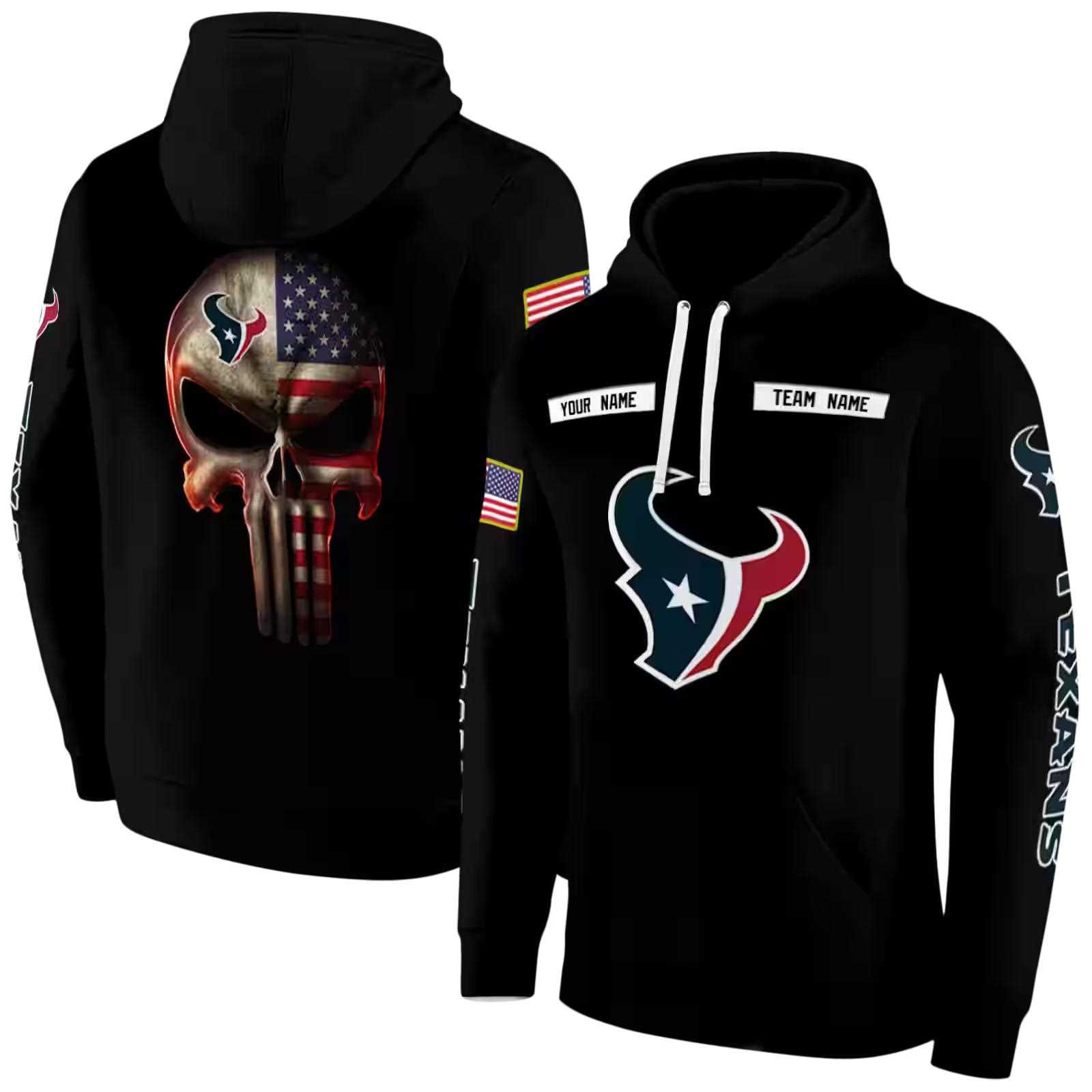 personalized houston texans punisher skull black hoodie fashion forward