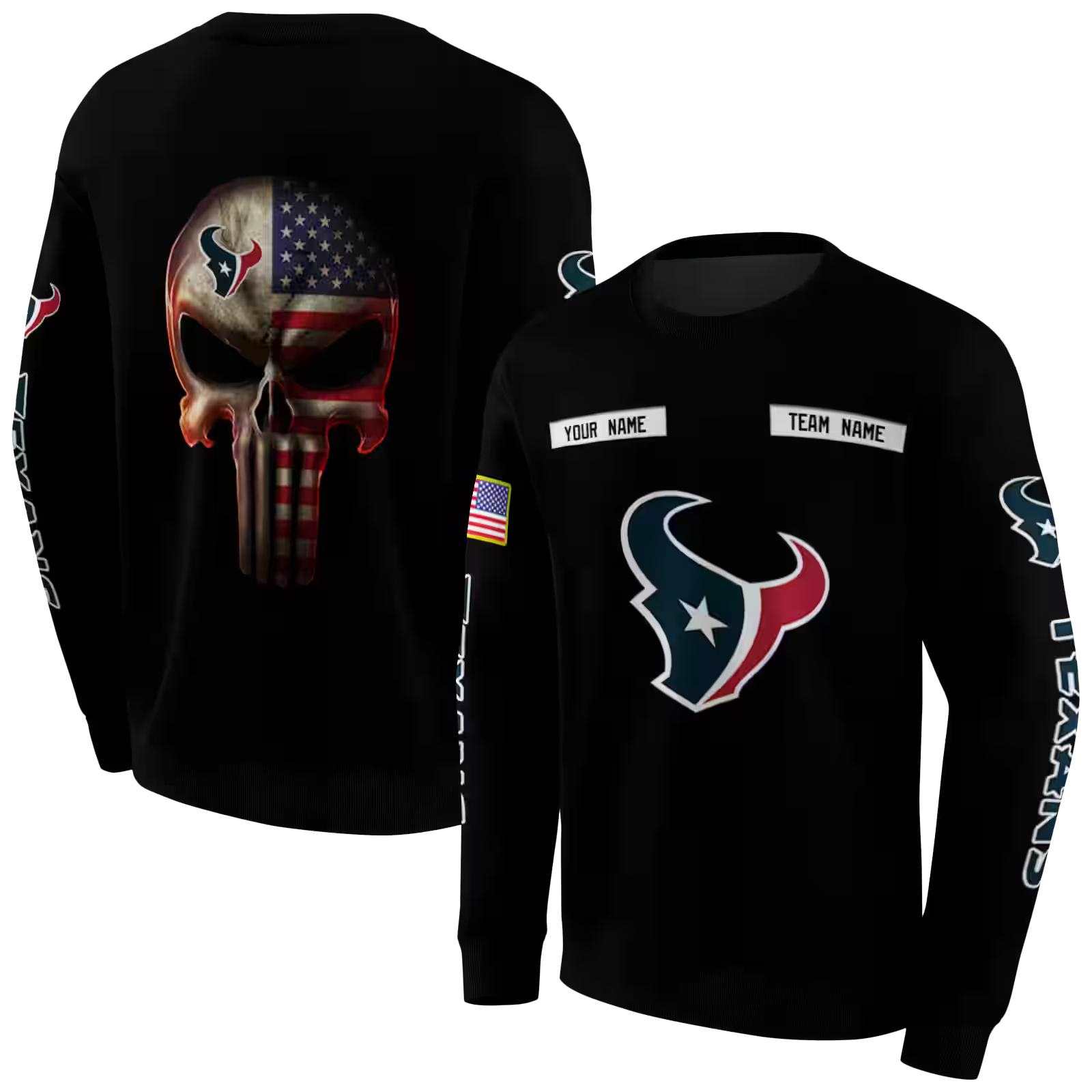 personalized houston texans punisher skull black hoodie premium grade