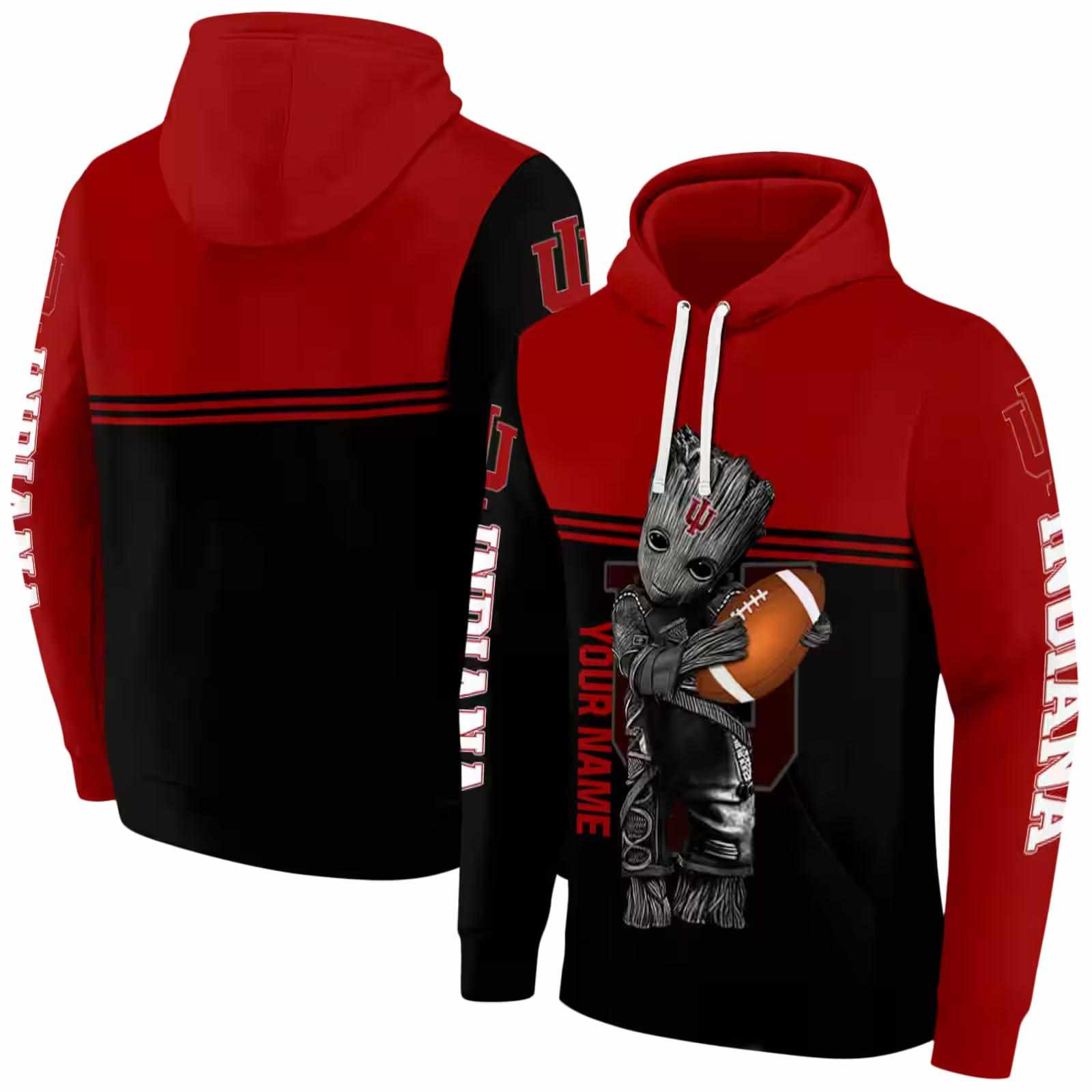 personalized indiana hoosiers baby groot red black hoodie fashion forward