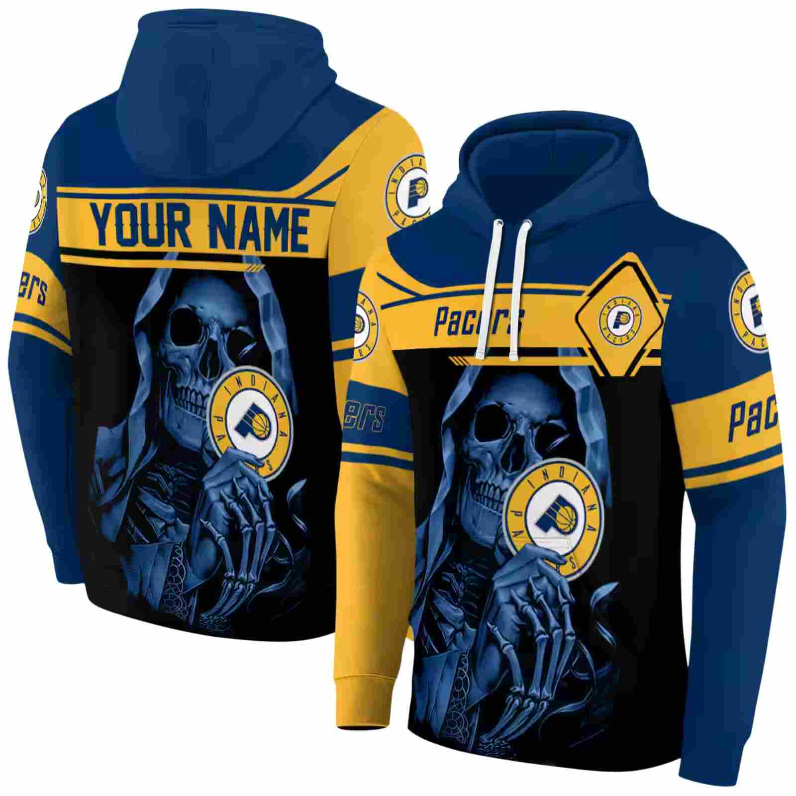 personalized indiana pacers grim reaper blue black hoodie fashion forward