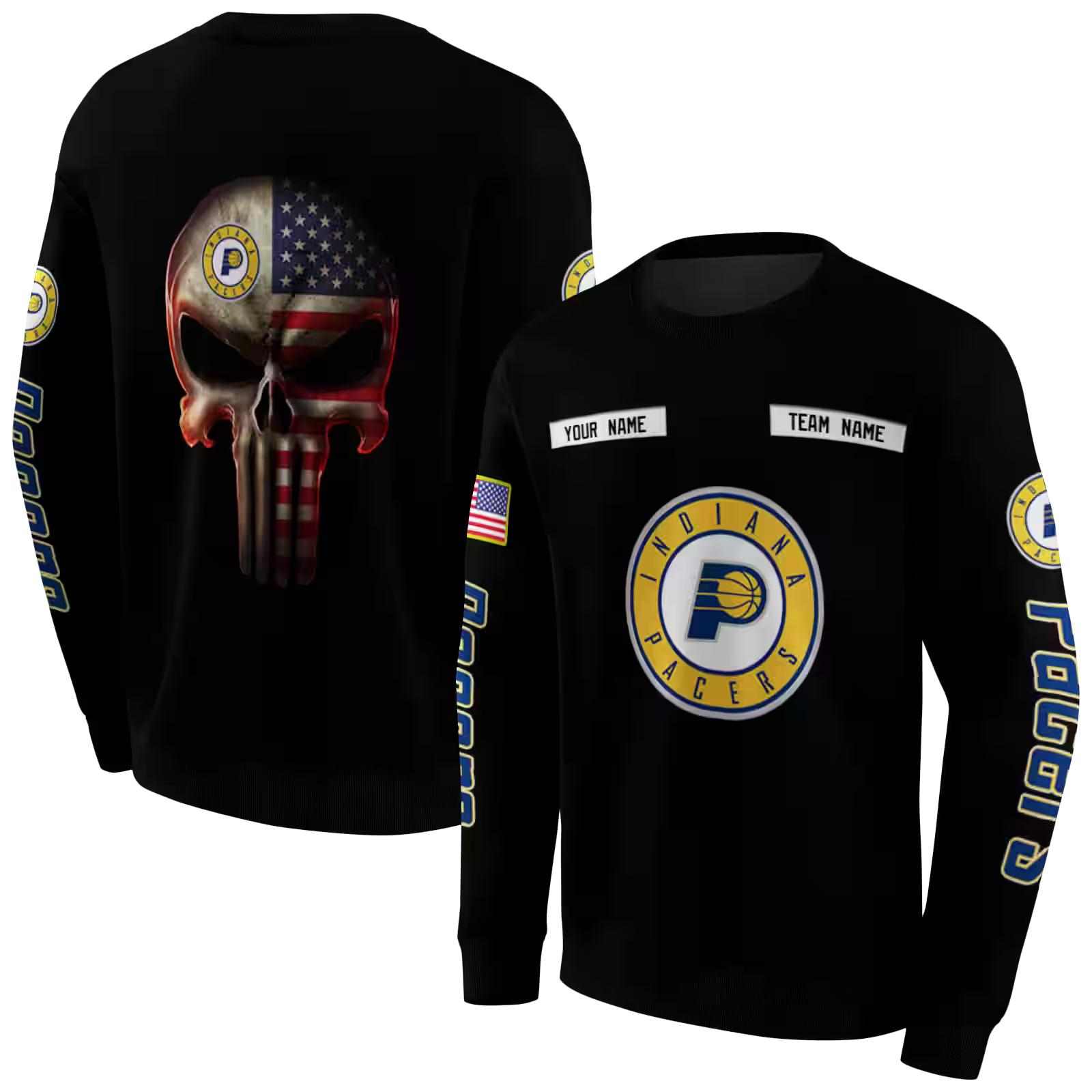 personalized indiana pacers punisher skull black hoodie premium grade