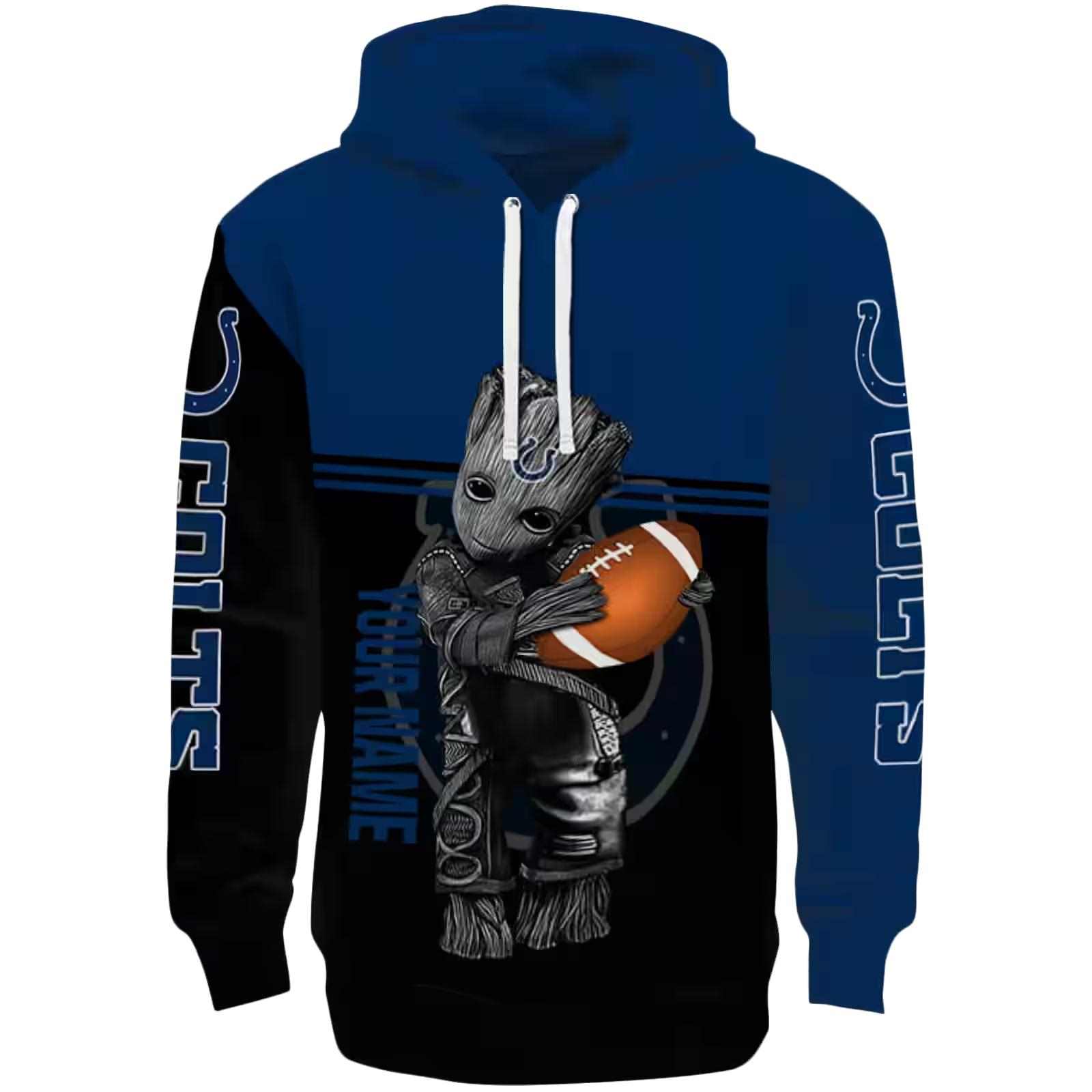 Personalized Indianapolis Colts Baby Groot Blue Black Hoodie