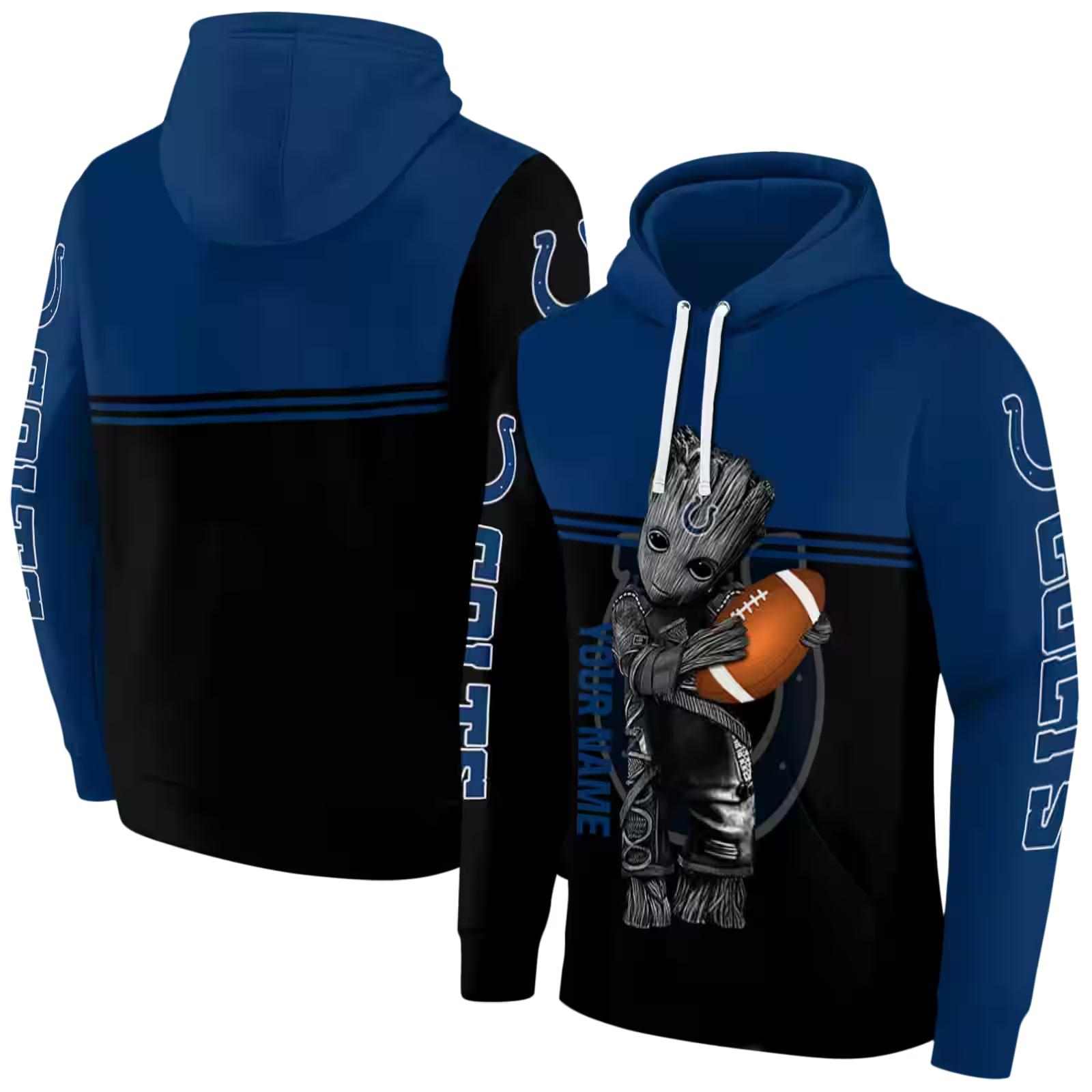 personalized indianapolis colts baby groot blue black hoodie fashion forward