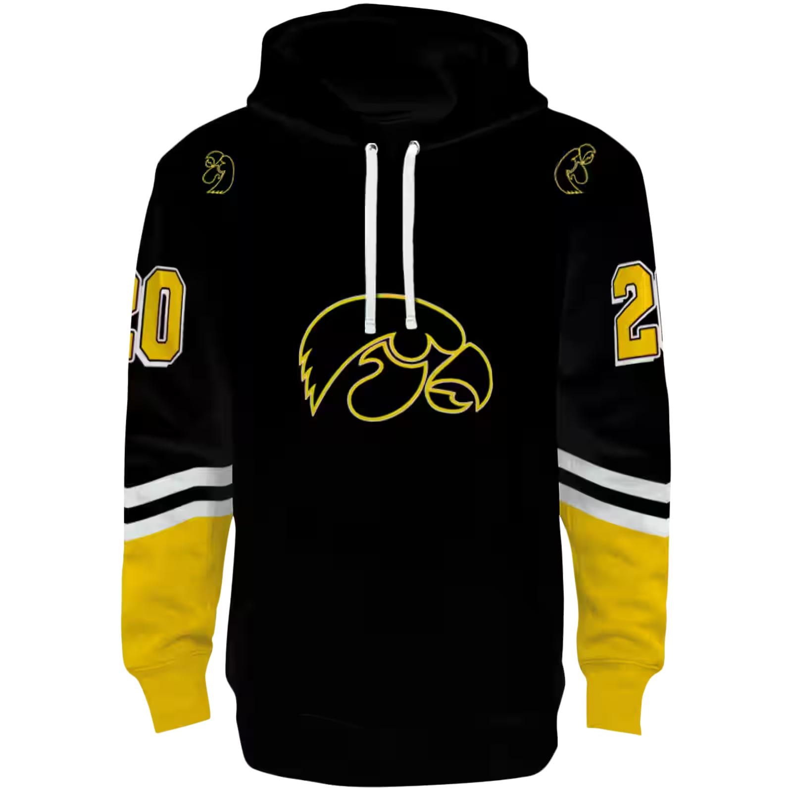 Personalized Iowa Hawkeyes Striped Sleeves Black Hoodie