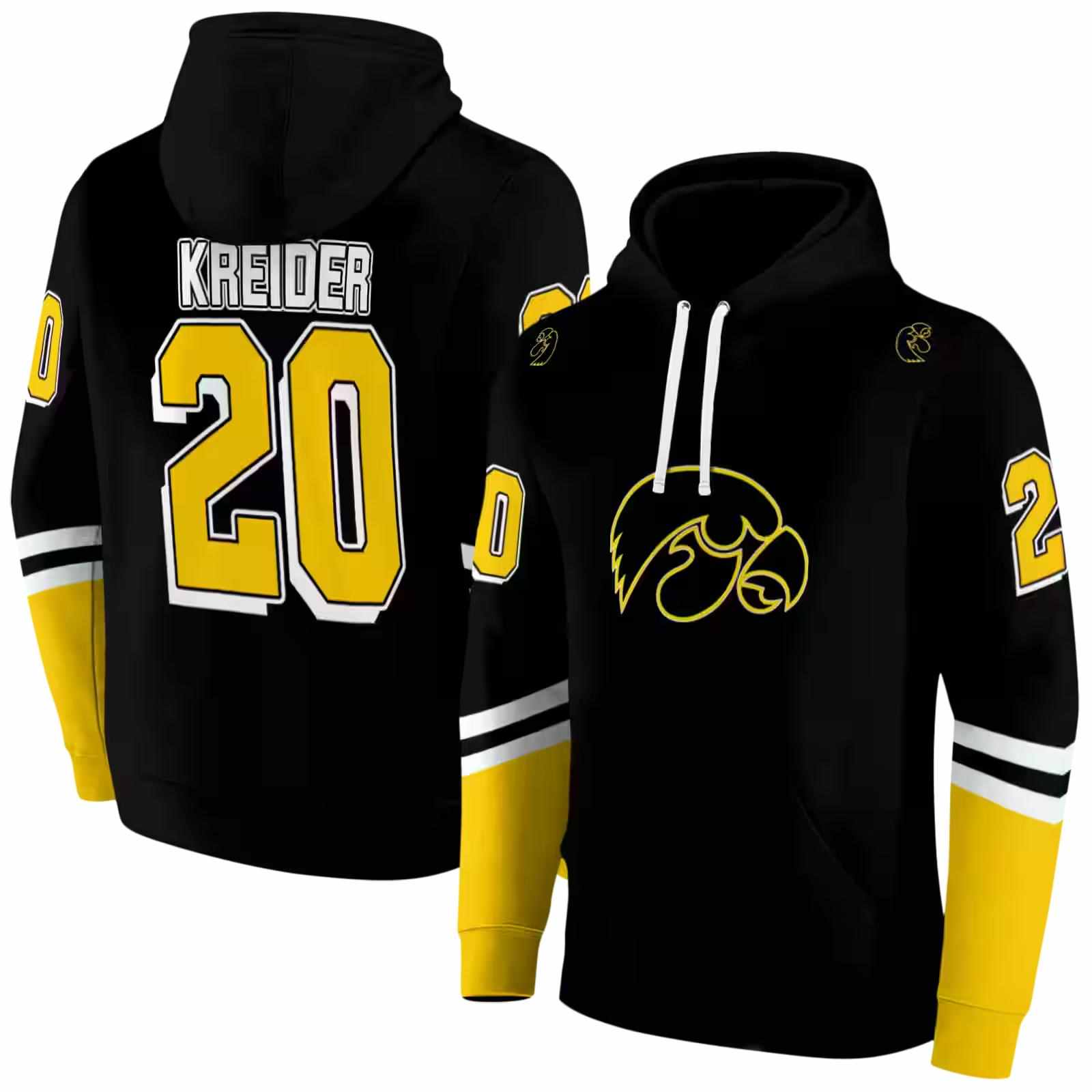 personalized iowa hawkeyes striped sleeves black hoodie fashion forward