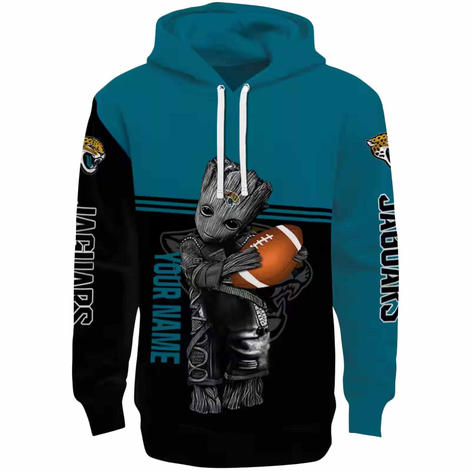 Personalized Jacksonville Jaguars Baby Groot Teal Black Hoodie