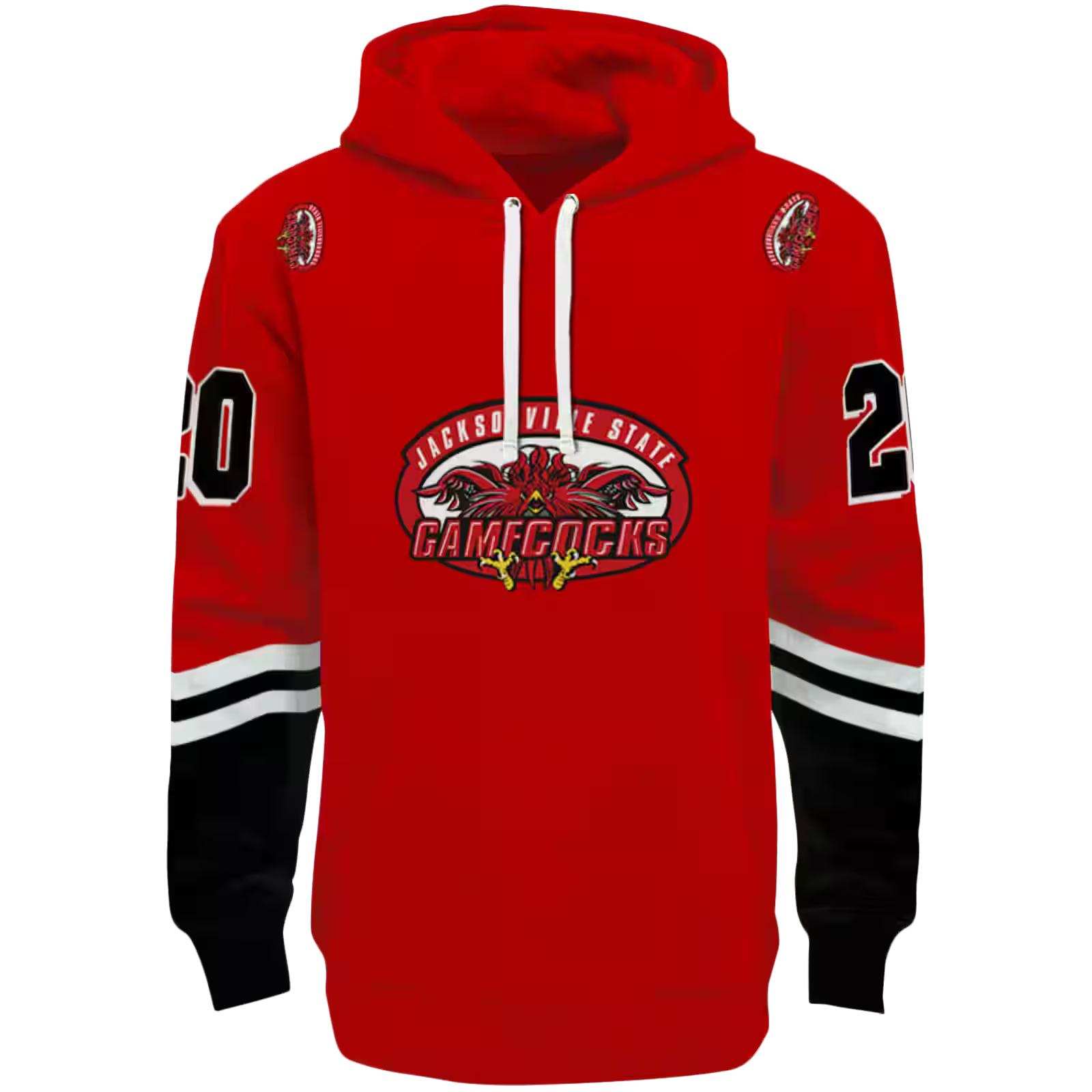 Personalized Jacksonville State Gamecocks Striped Sleeves Red Hoodie