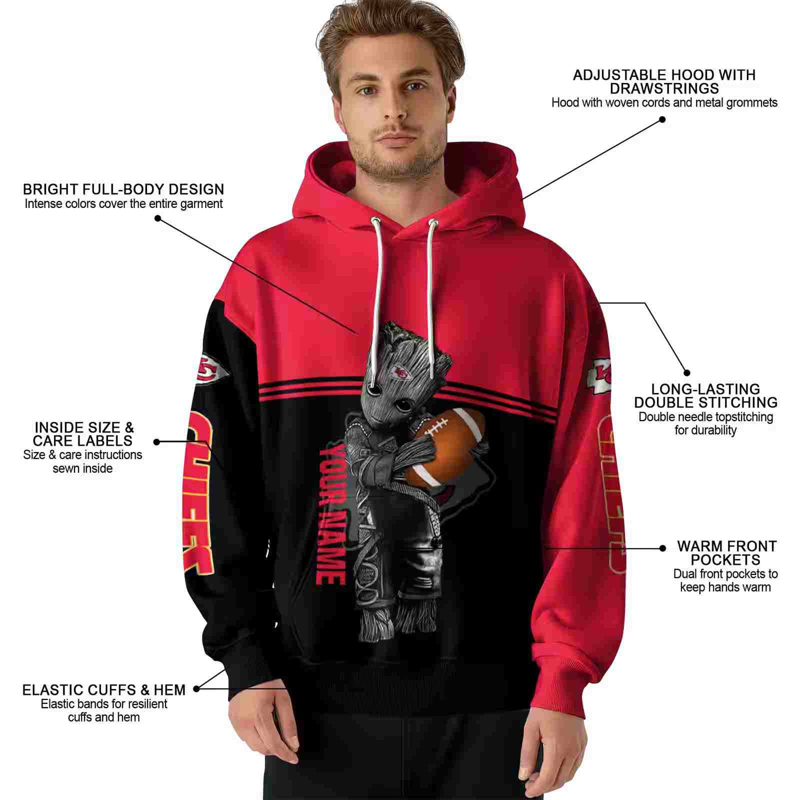 personalized kansas city chiefs baby groot red black hoodie latest model