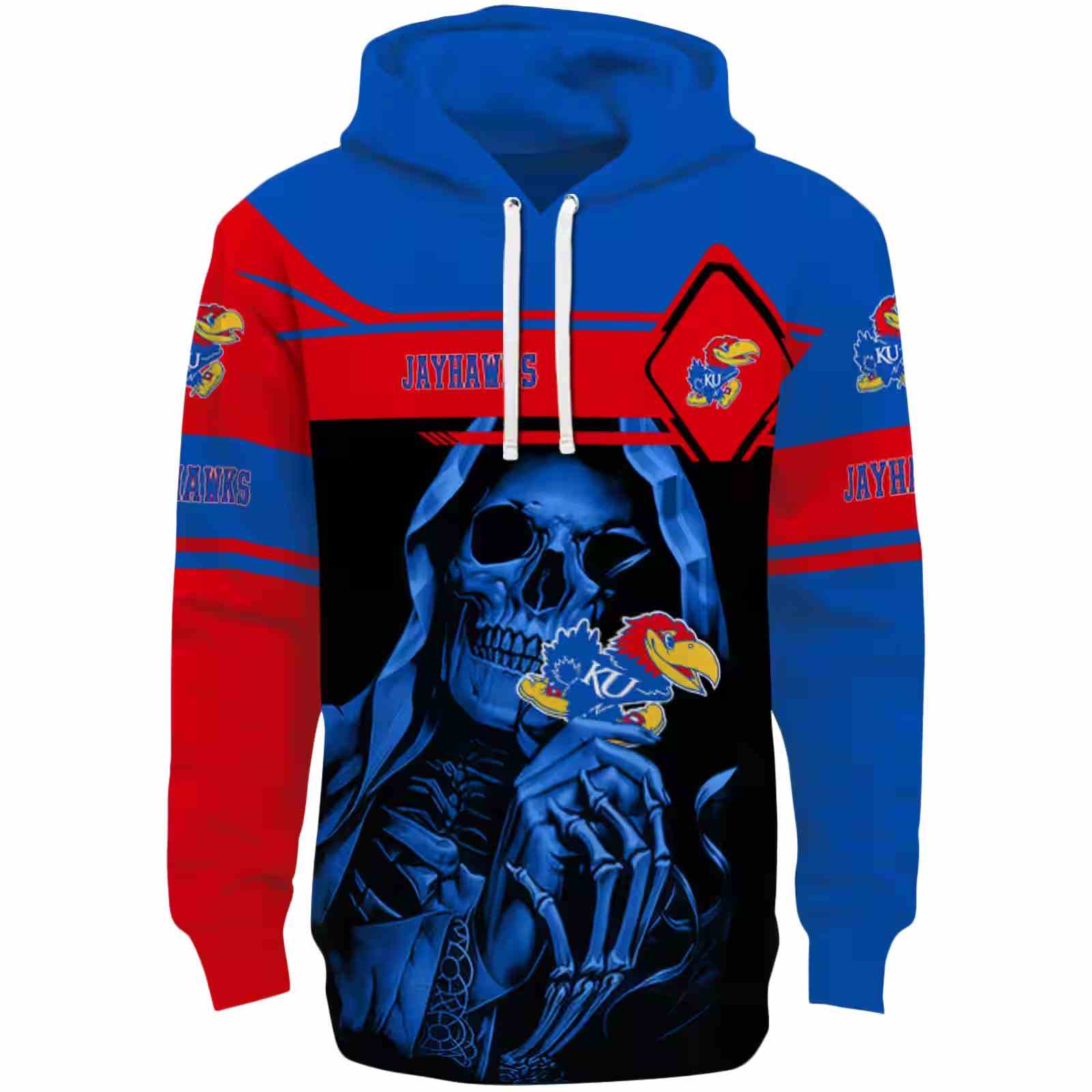 Personalized Kansas Jayhawks Grim Reaper Blue Black Hoodie