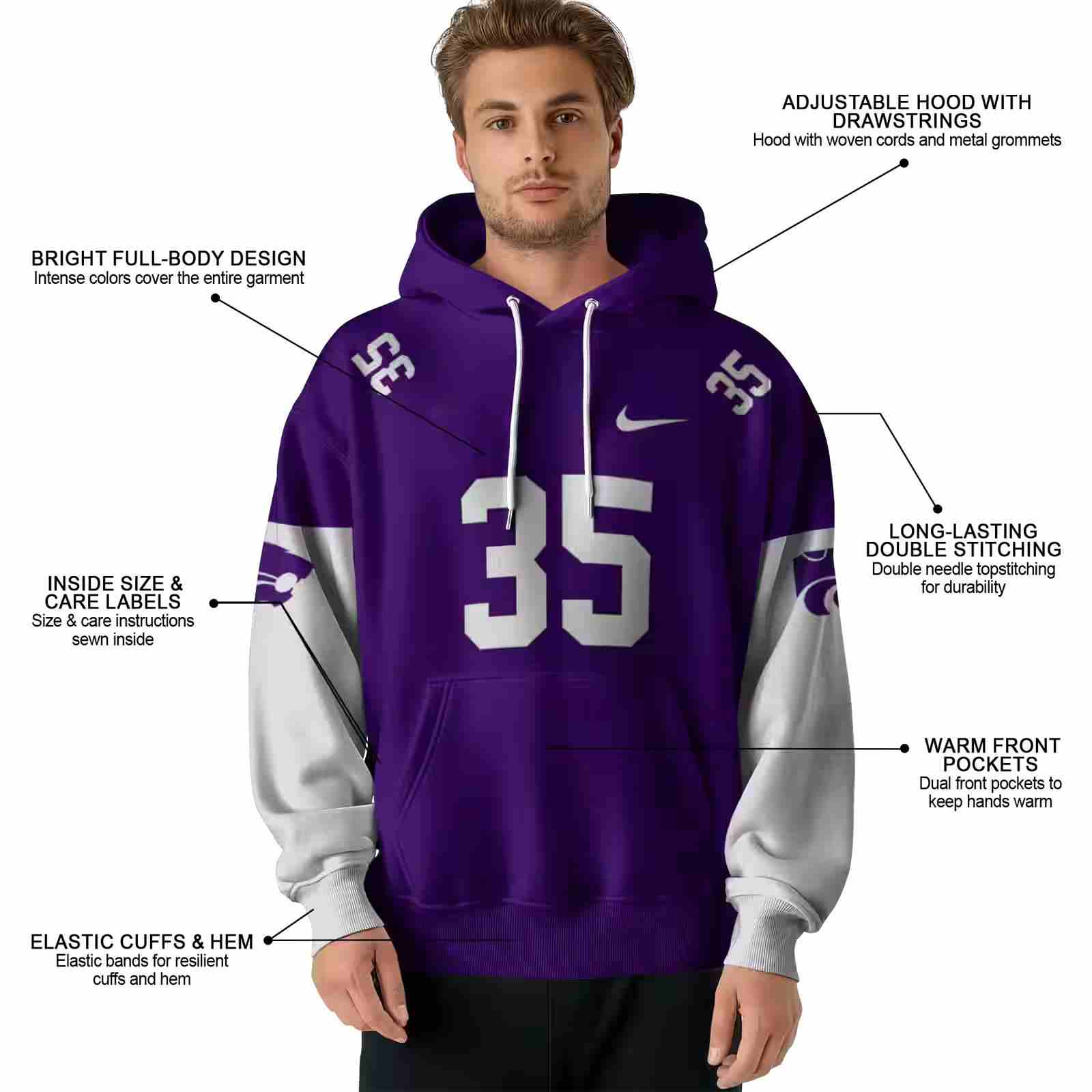 personalized kansas state wildcats minimal design purple hoodie latest model