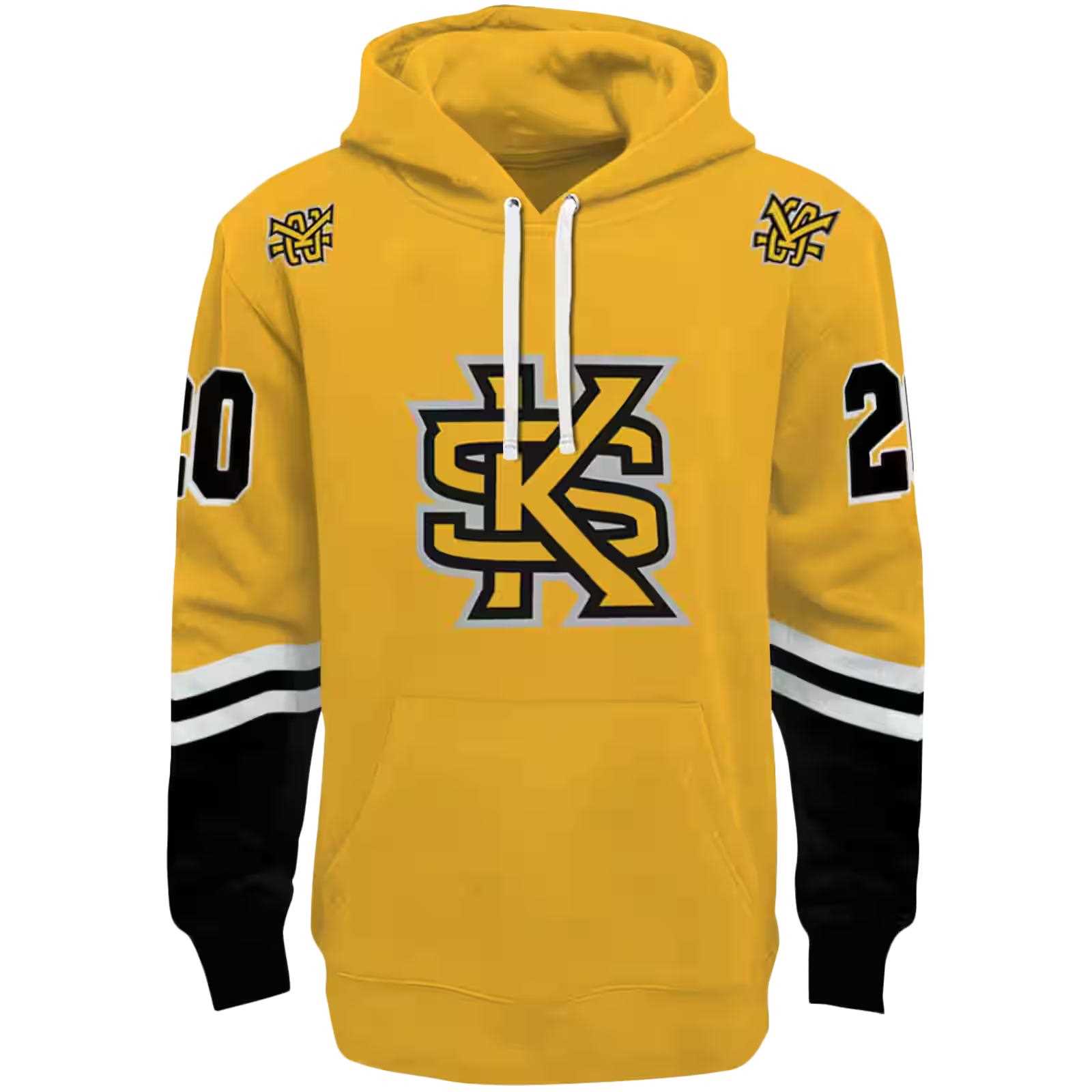 Personalized Kennesaw State Owls Striped Sleeves Gold Hoodie