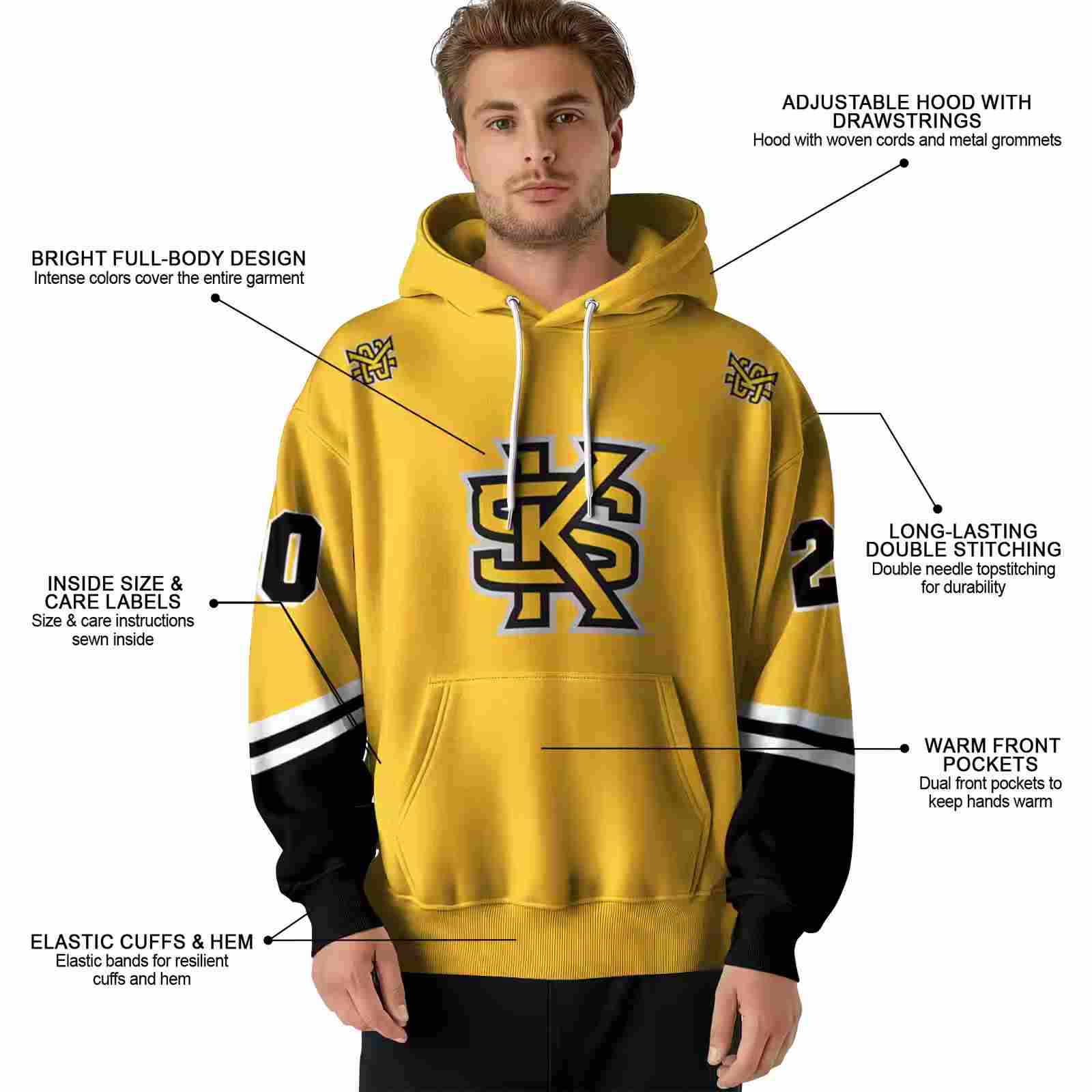 personalized kennesaw state owls striped sleeves gold hoodie latest model