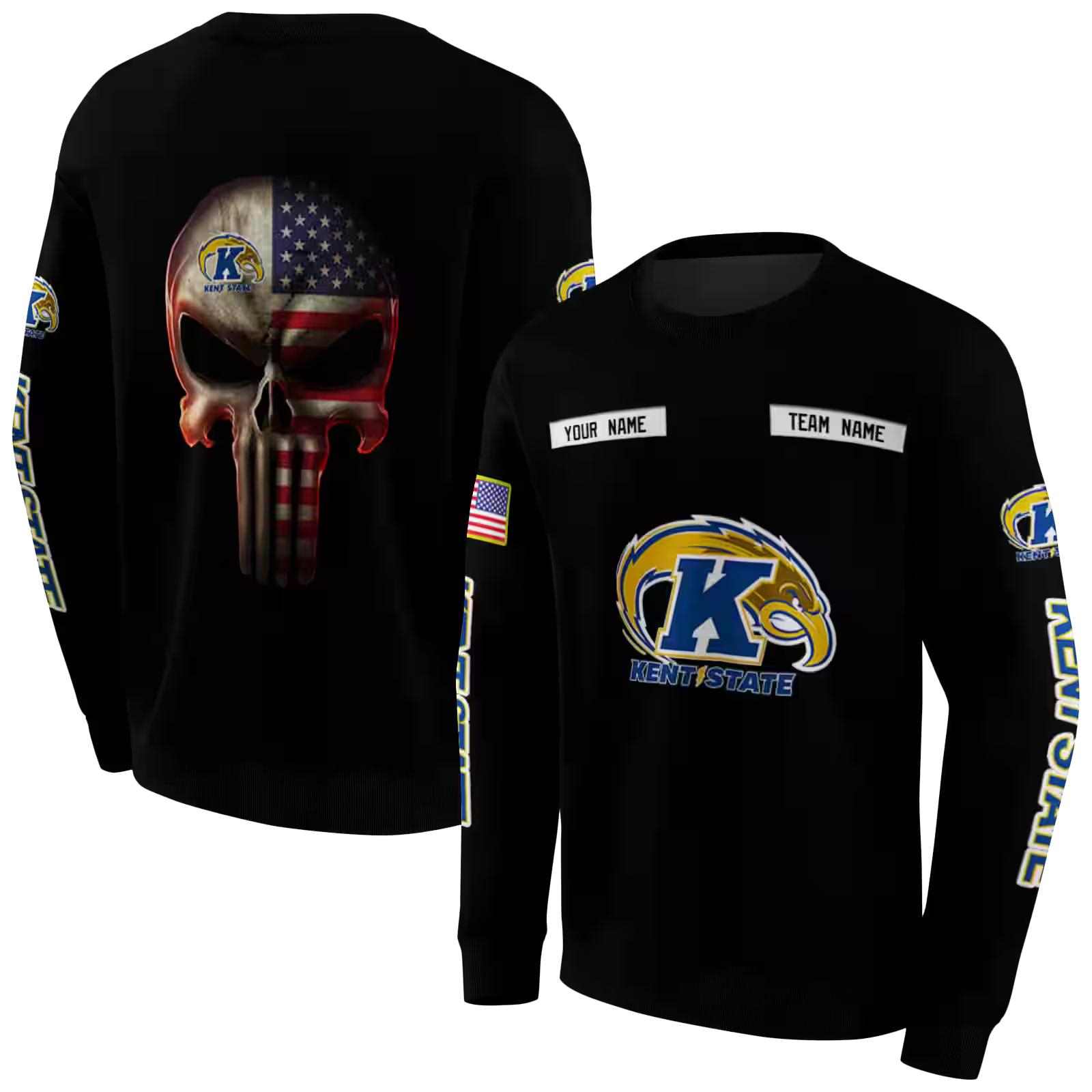 personalized kent state golden flashes punisher skull black hoodie premium grade