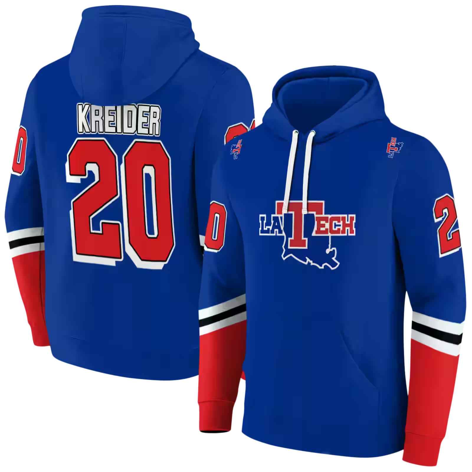 personalized la tech striped sleeves blue hoodie fashion forward