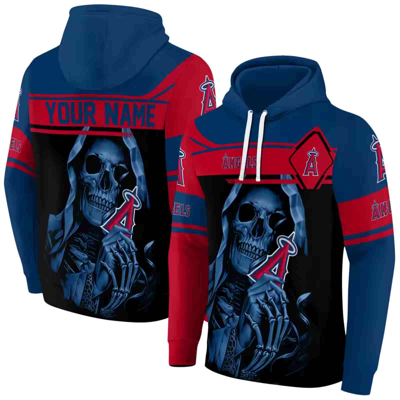 personalized los angeles angels grim reaper blue black hoodie fashion forward