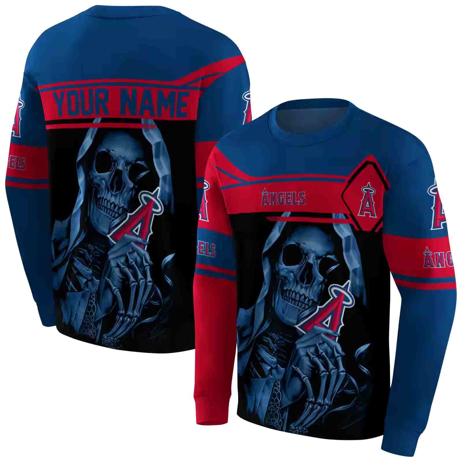 personalized los angeles angels grim reaper blue black hoodie premium grade