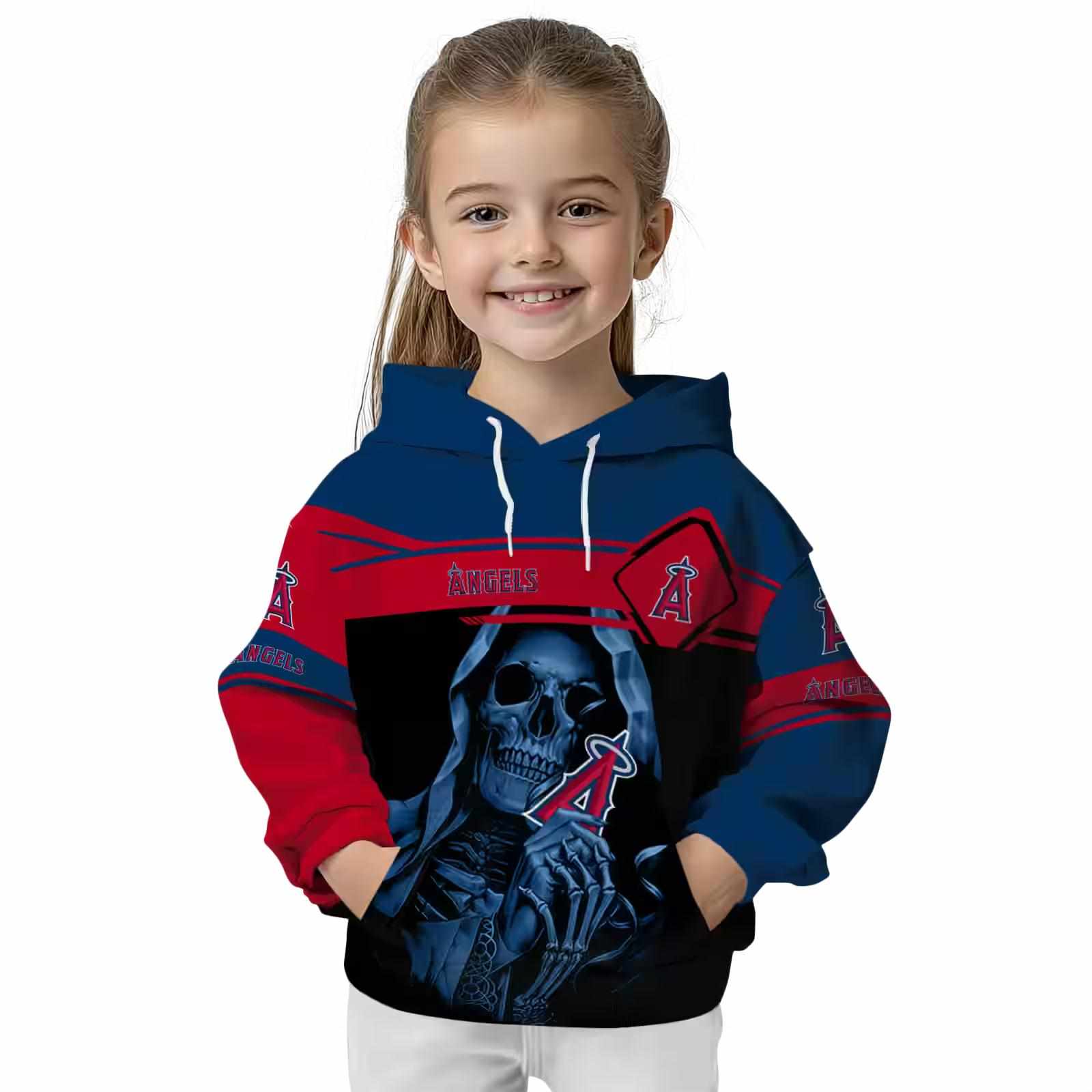 personalized los angeles angels grim reaper blue black hoodie top rated