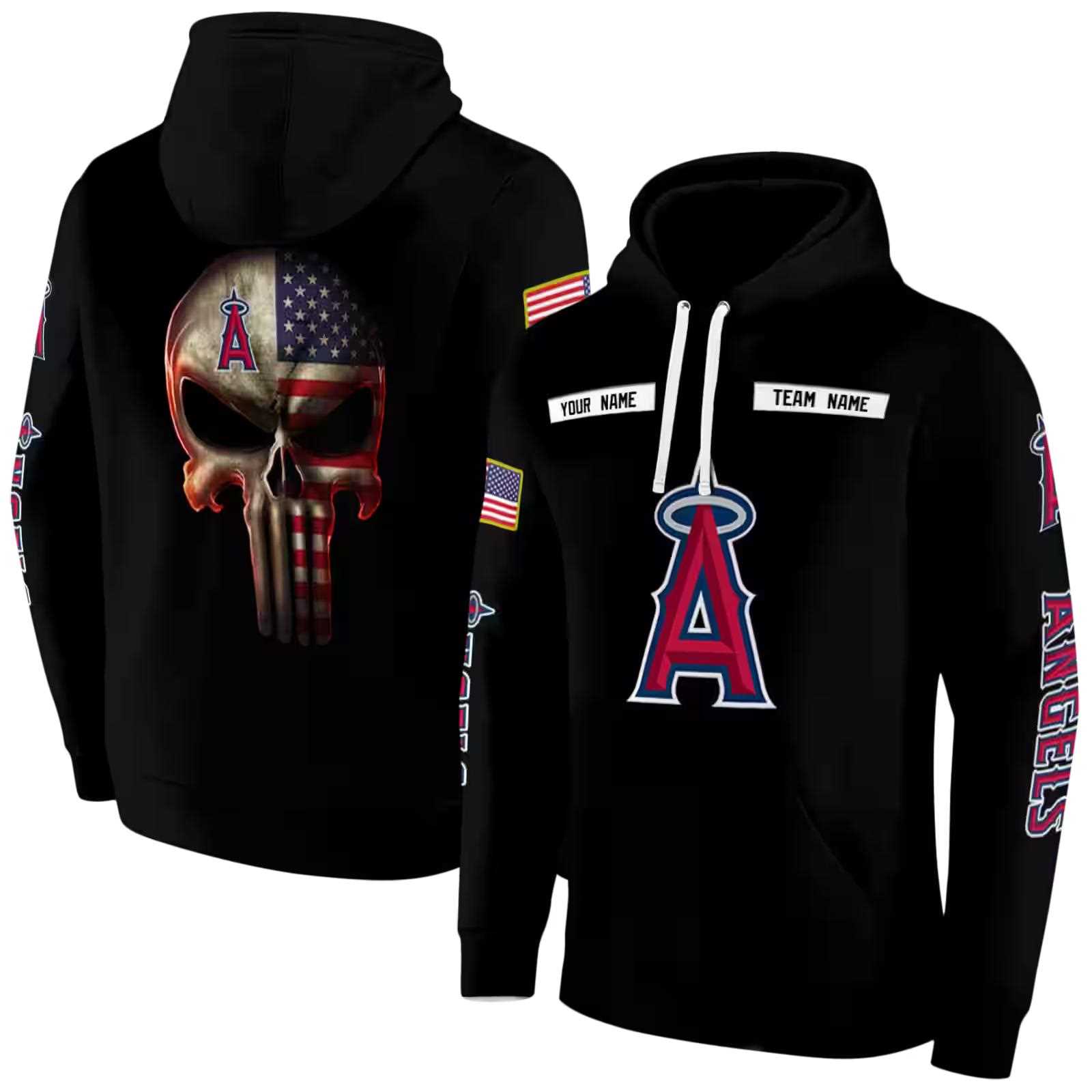 personalized los angeles angels punisher skull black hoodie fashion forward