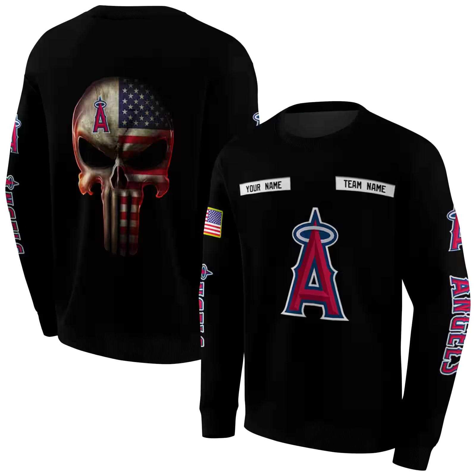 personalized los angeles angels punisher skull black hoodie premium grade