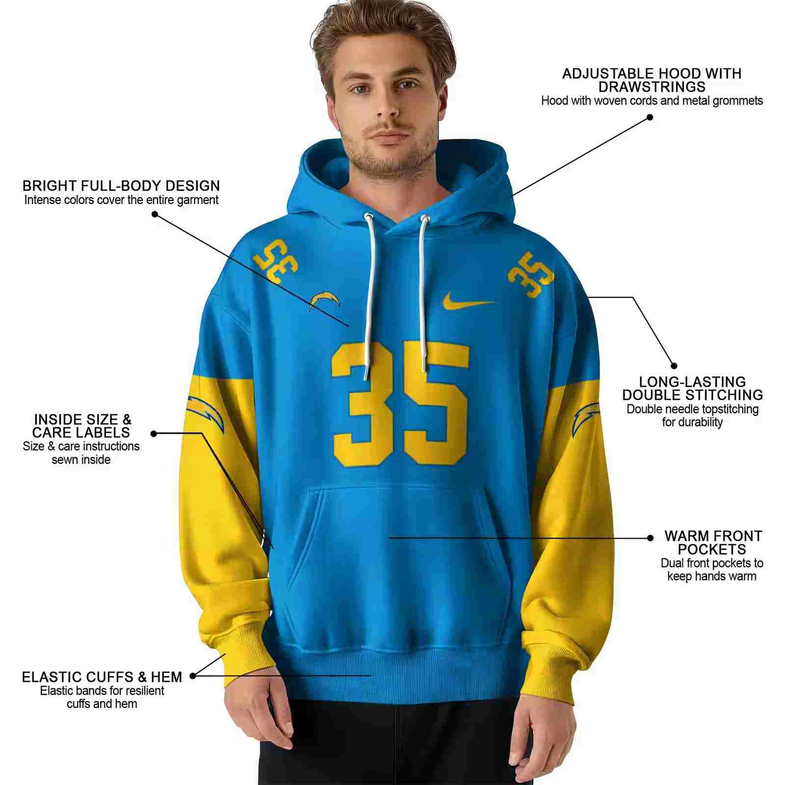 personalized los angeles chargers minimal design blue hoodie latest model