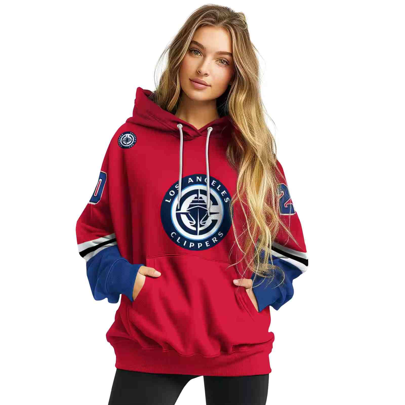 personalized los angeles clippers striped sleeves red hoodie high quality