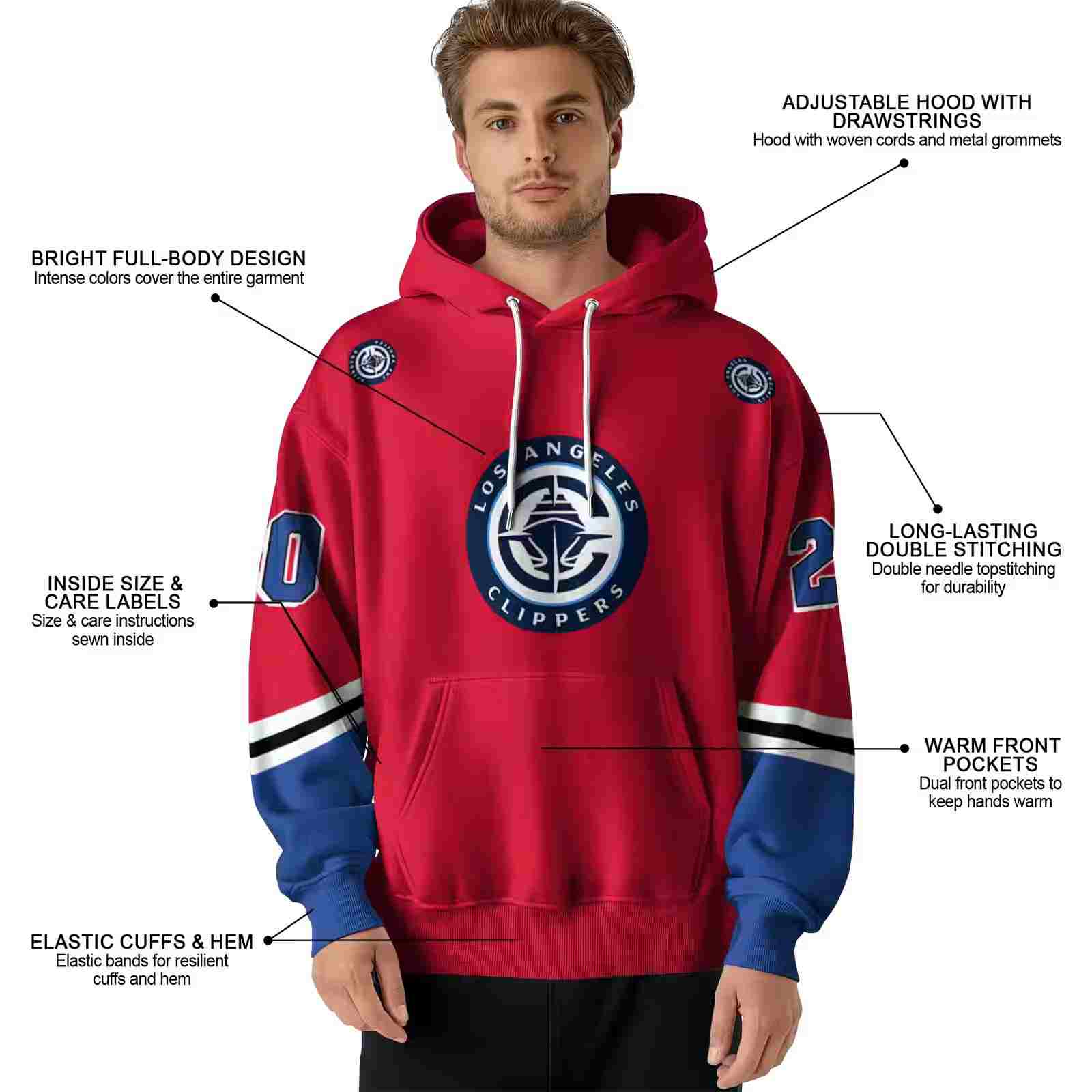 personalized los angeles clippers striped sleeves red hoodie latest model