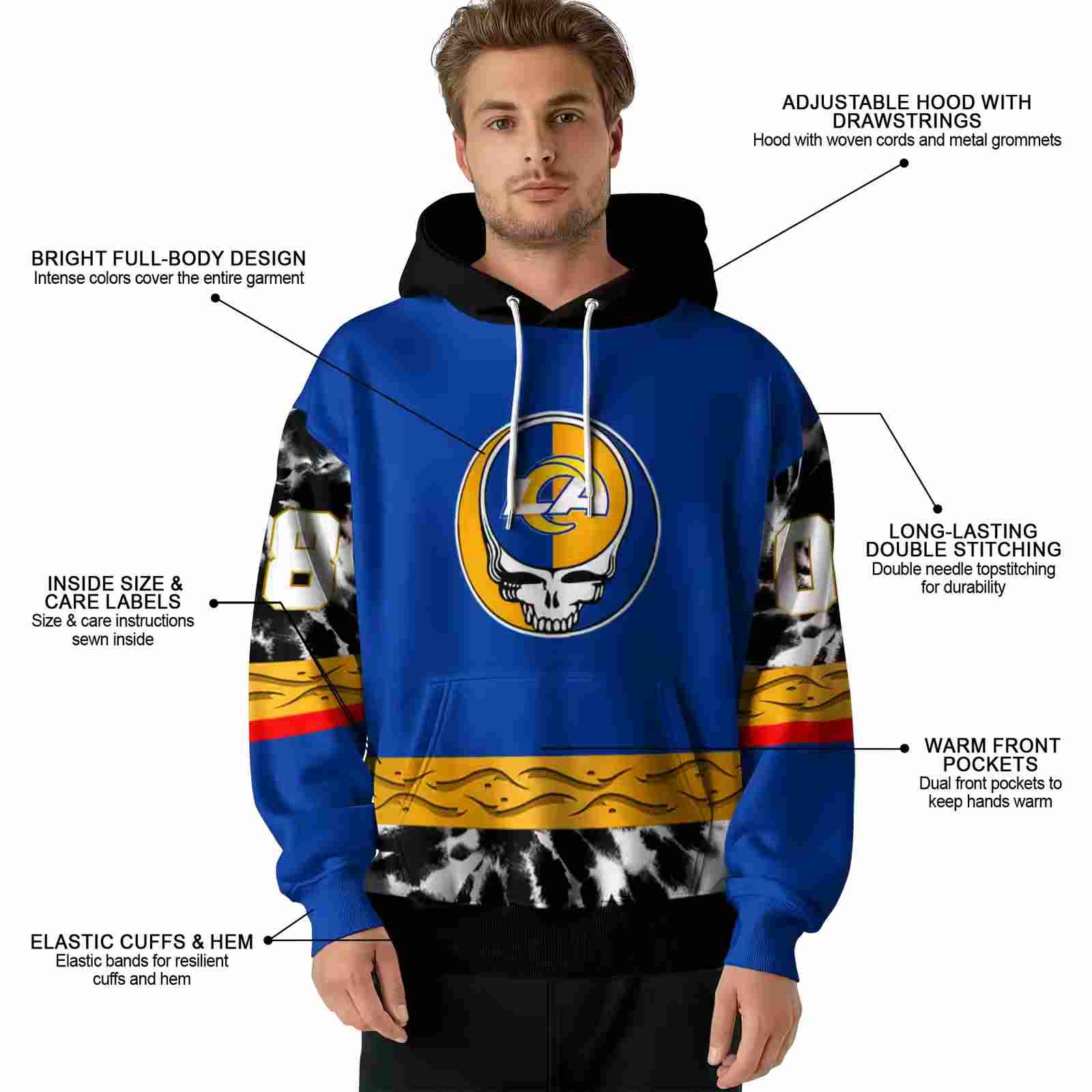 personalized los angeles rams grateful vibes blue hoodie latest model