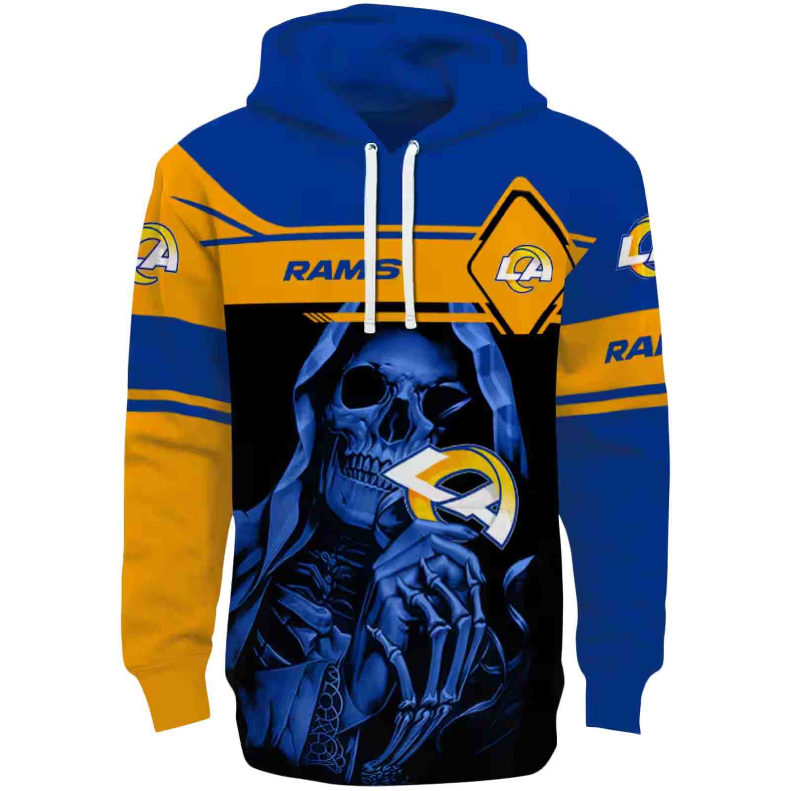 Personalized Los Angeles Rams Grim Reaper Blue Black Hoodie