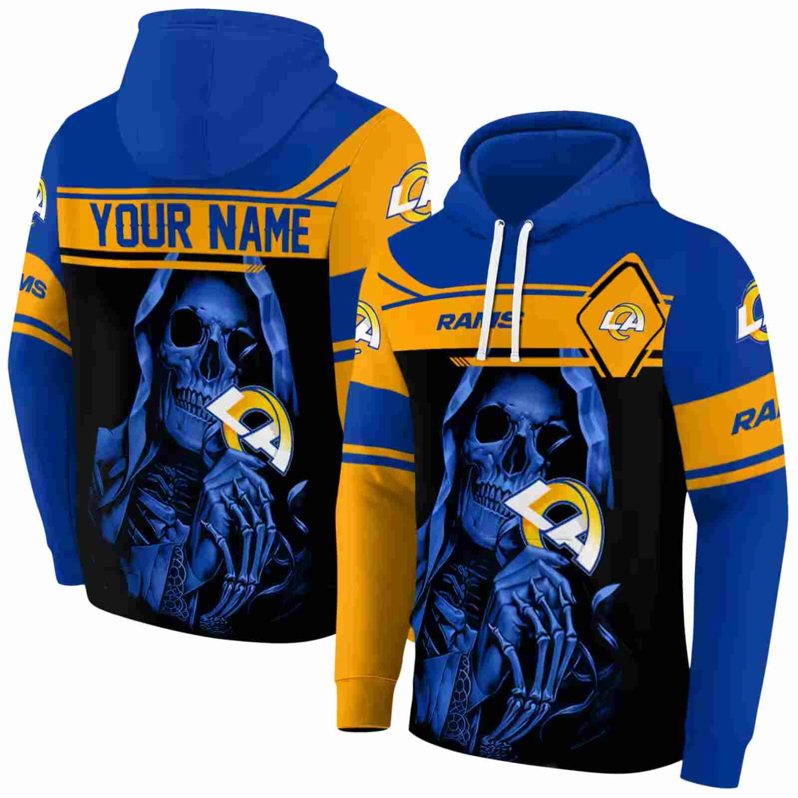 personalized los angeles rams grim reaper blue black hoodie fashion forward